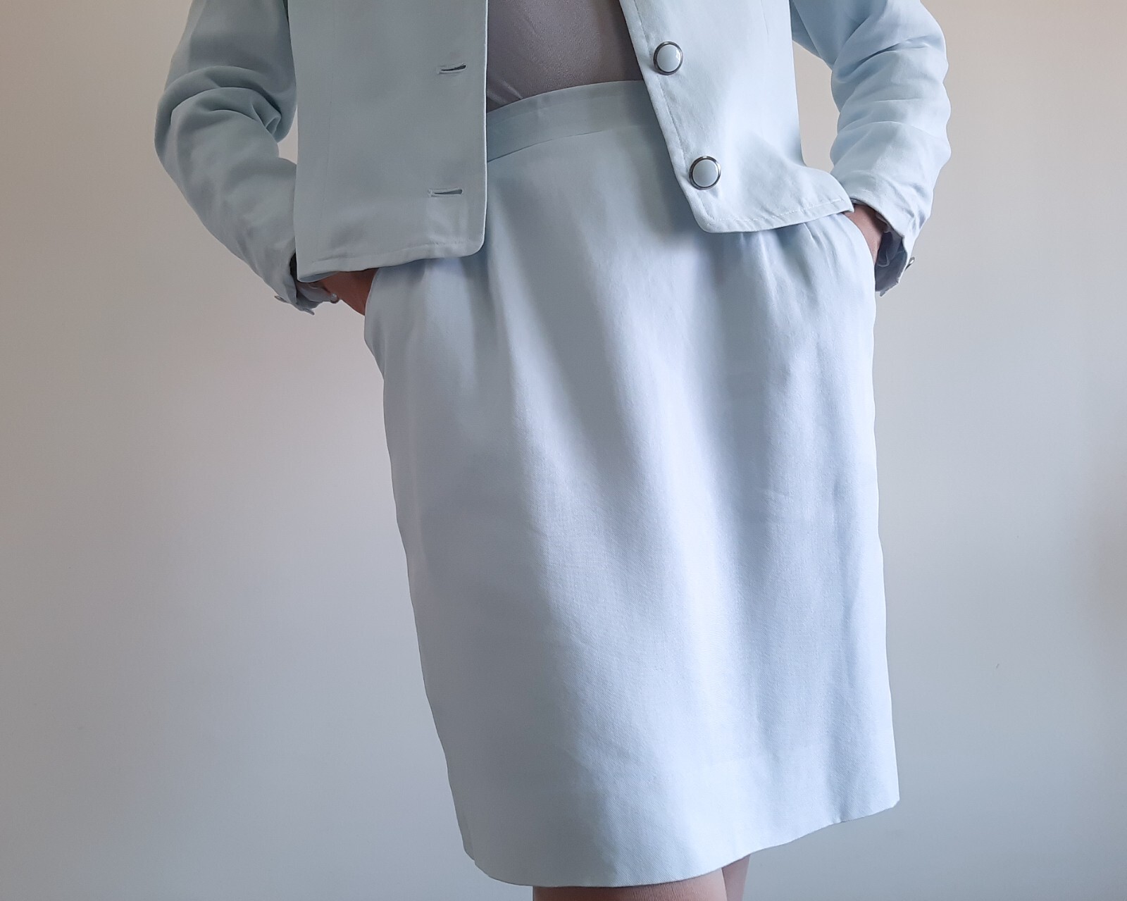 COURREGES 2 piece set Blue pastel jacket and skirt Womens Size S jacket skirt