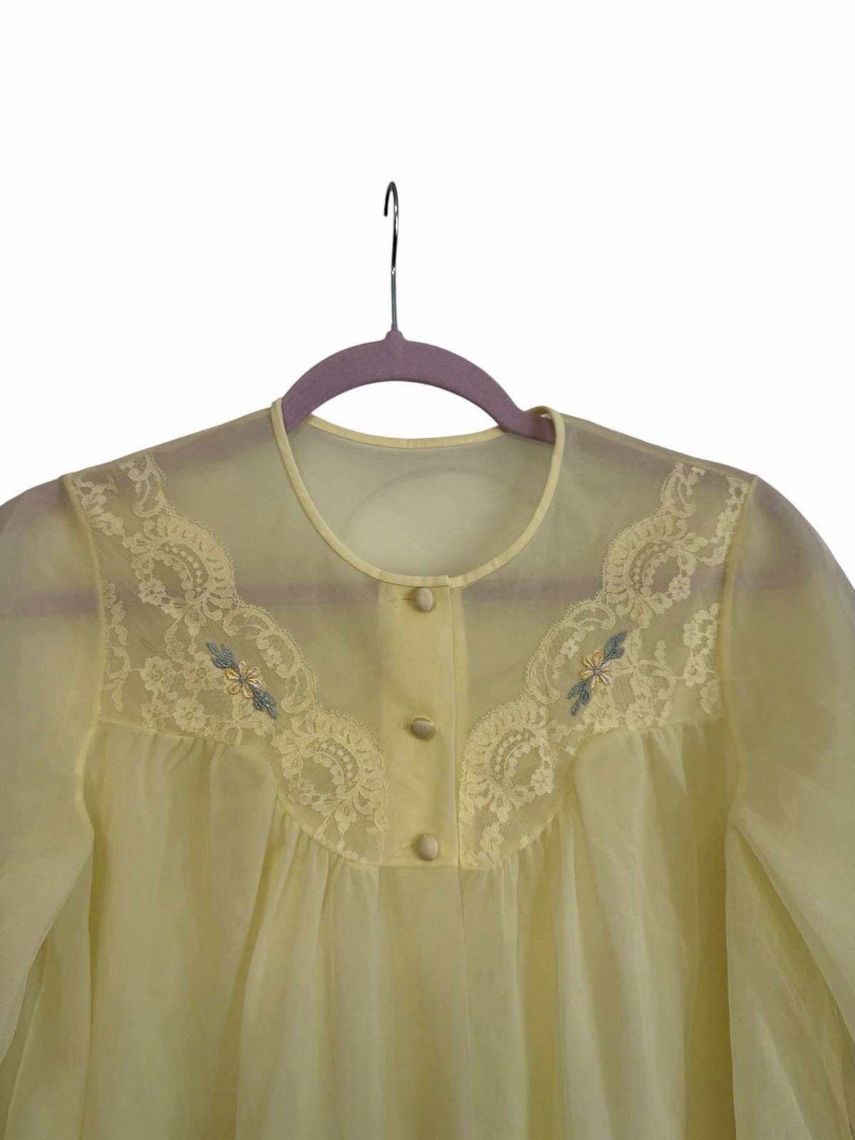 Petite Shadowline Yellow Short Robe Sheer Lace Lingerie Fits S/M Vintage 1960s