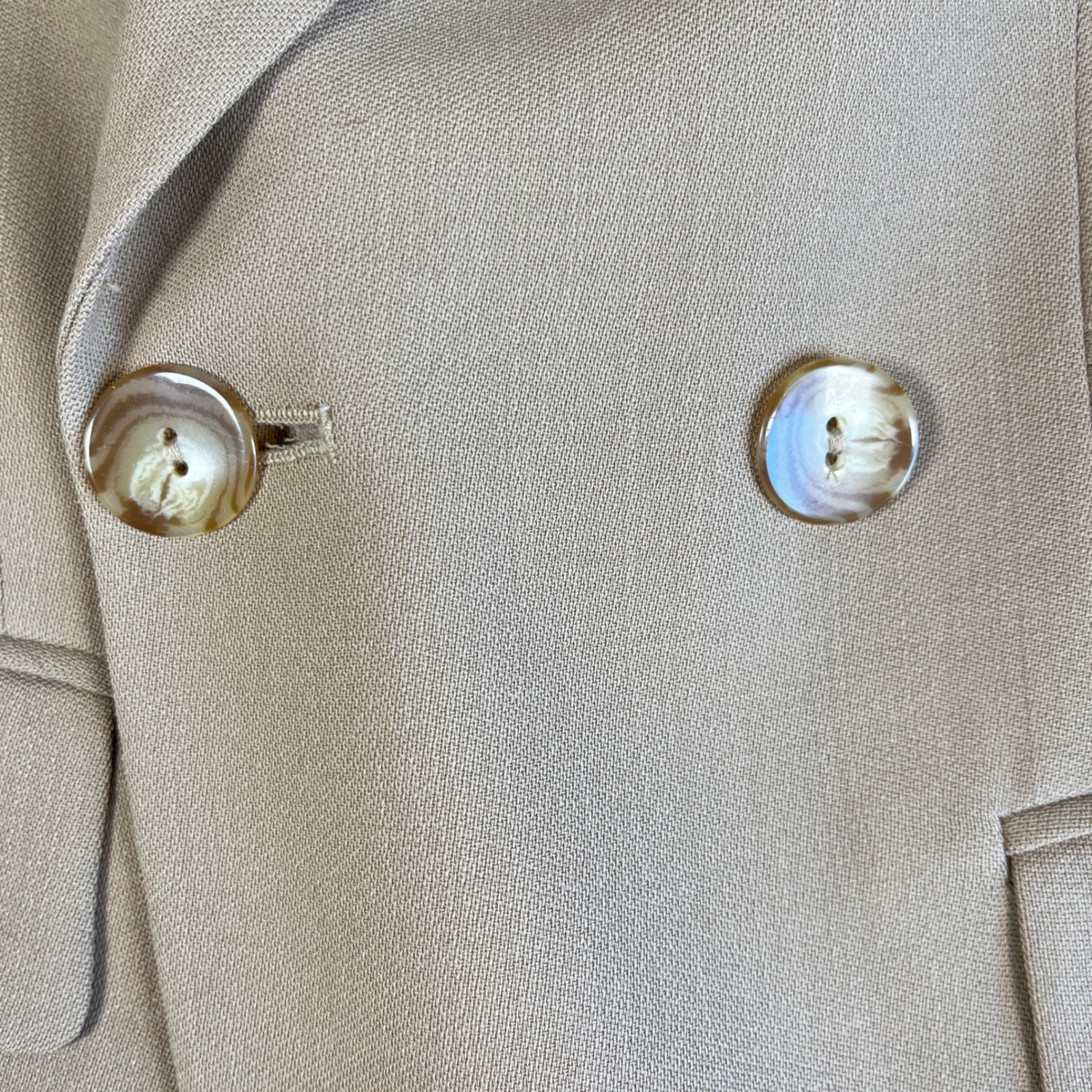 Liz Claiborne Collection Vintage 100% Wool Double Breasted Blazer Tan Beige 8