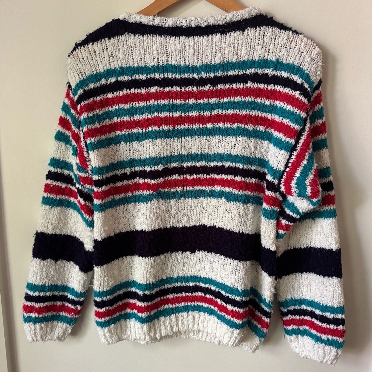 Vintage Adam French Fuzzy Stripe Sweater Womens M Colorful Twee Retro Preppy