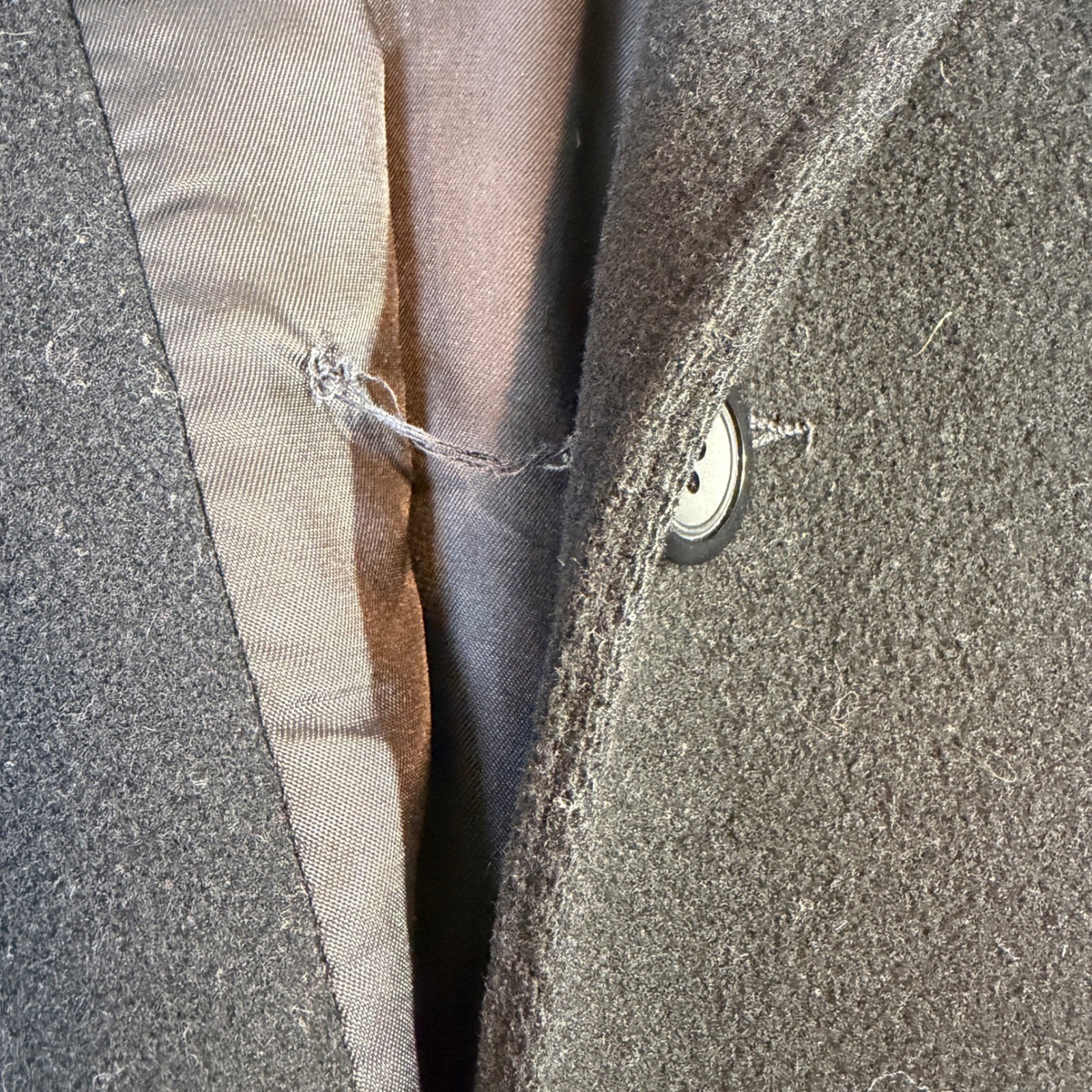 Vintage Wool Coat – M Black ILGWU Double Breasted Long Trench READ