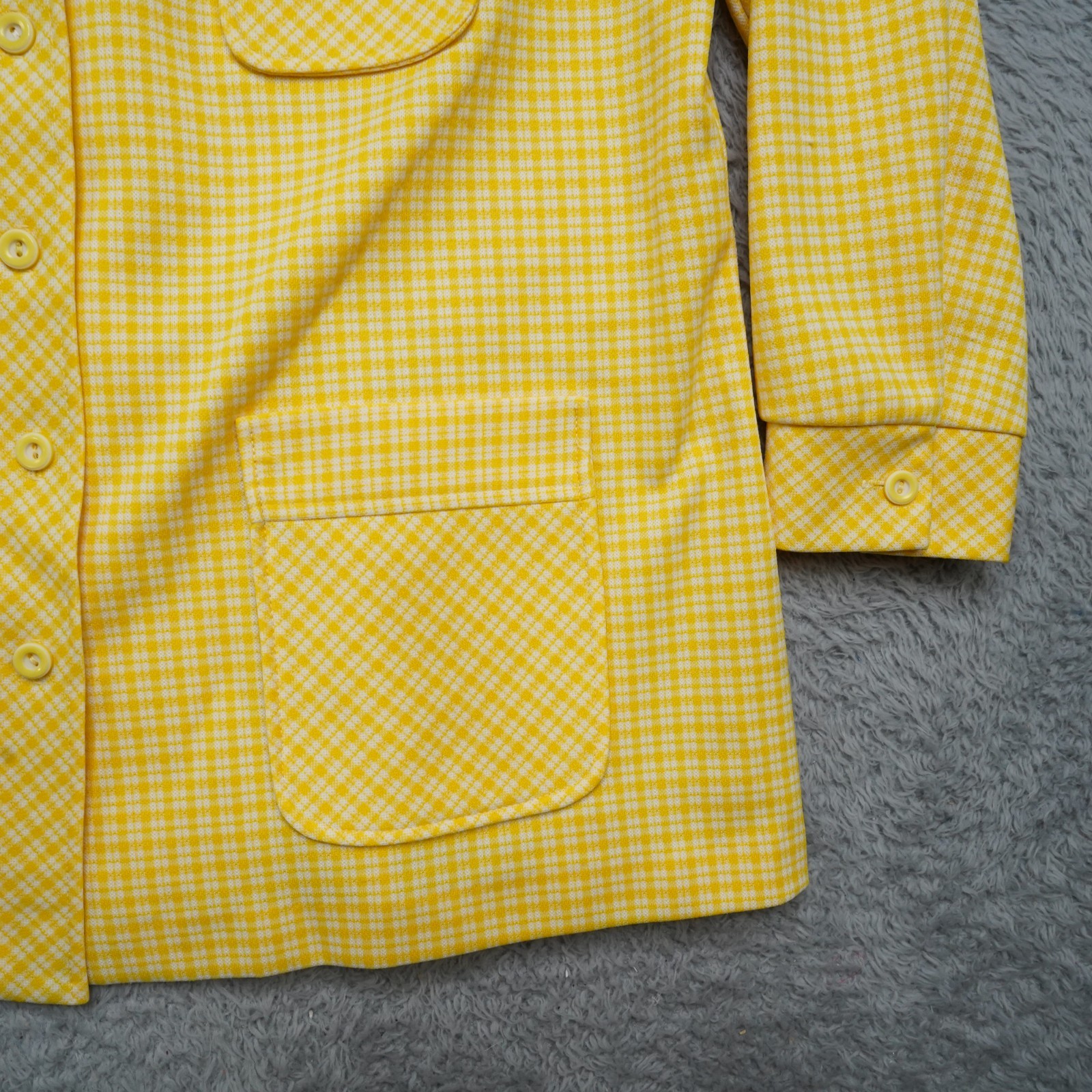 Vintage 60s Blouse Womens L Yellow Button Shirt Long Sleeve Marty Gutmacher