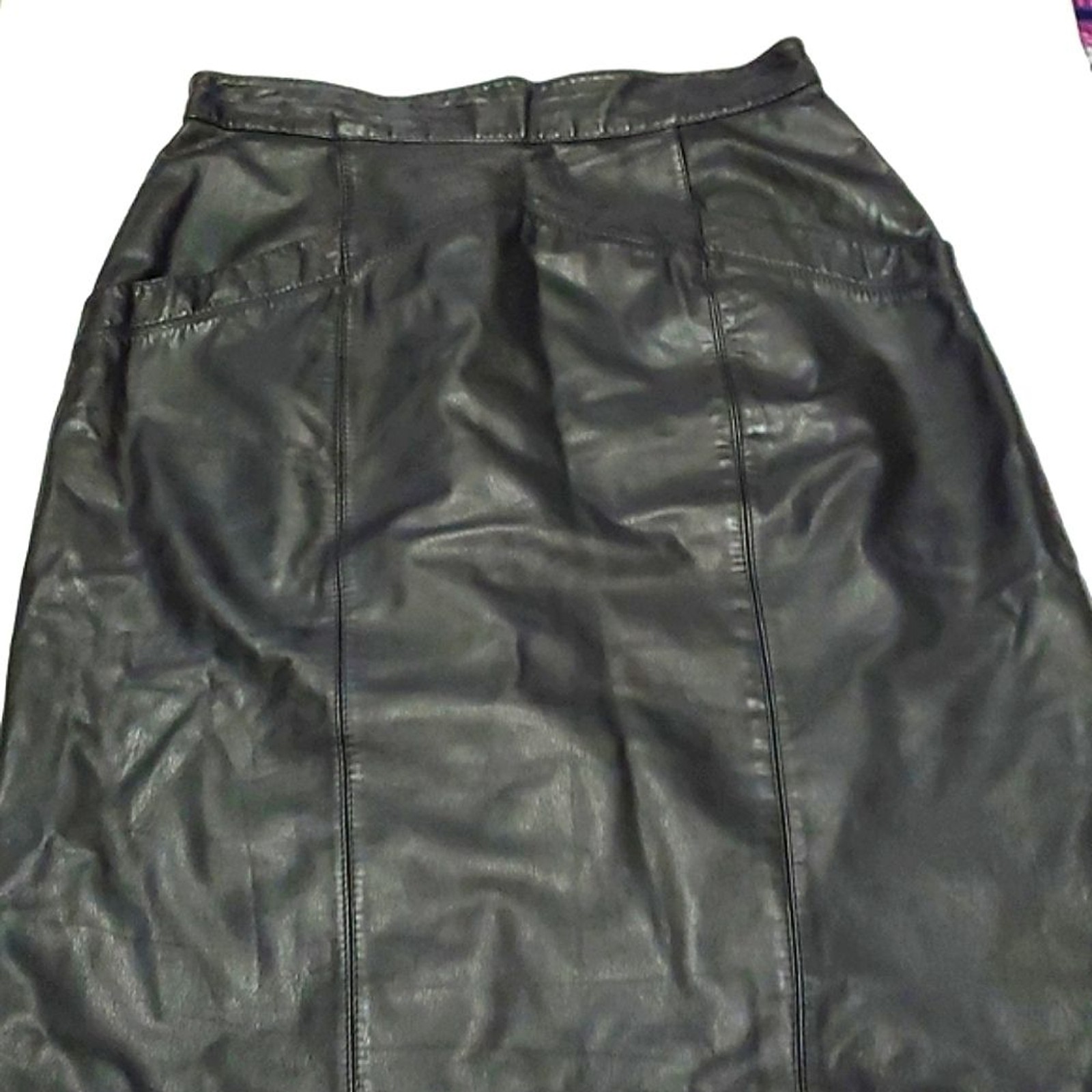 Vintage Toffs Grunge Emo Black Leather Below The Knee Skirt 14