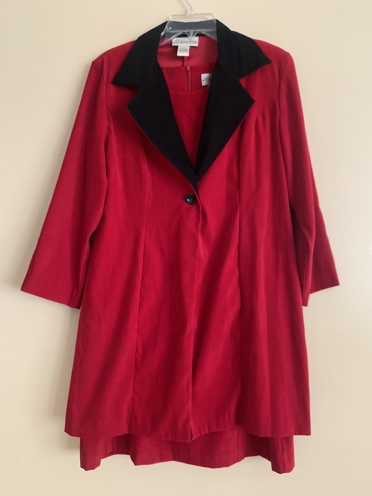Vintage Women’s Velvet Tuxedo Red Black Trim Jacket Dress Set 2PC Holiday Party