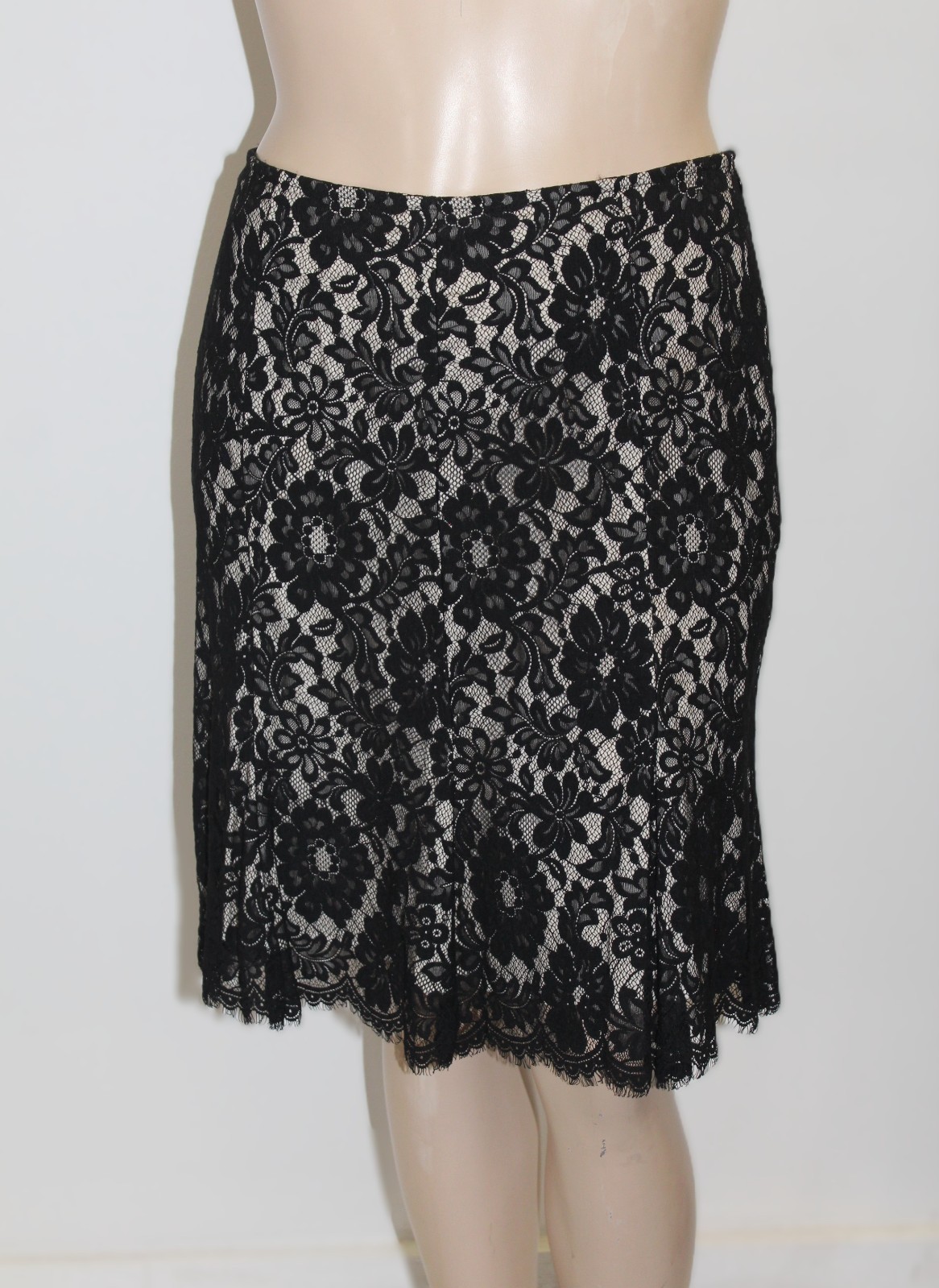 Karen Kane Vintage Black Flroal Lace Layered Skirt Size 12