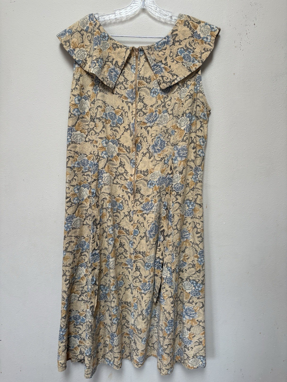 Vintage 90s Betsy Lauren Lace Print Floral Midi Dress Womens 20 Blue Cottagecore