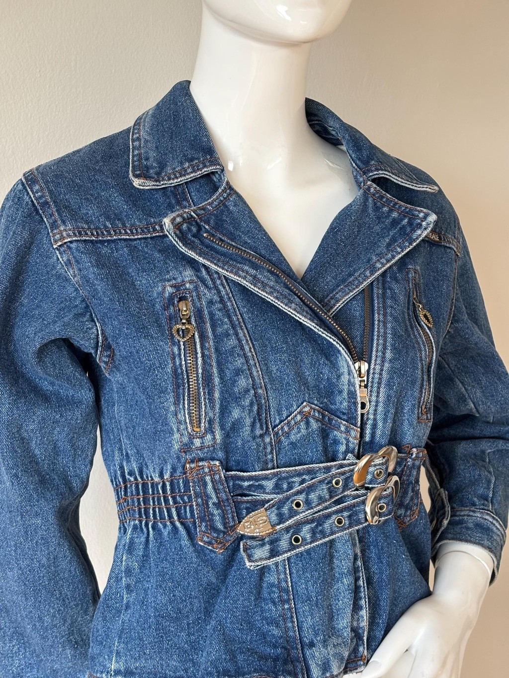 Vintage Versace Jeans Couture Y2K Denim Biker Jacket Medusa Size S