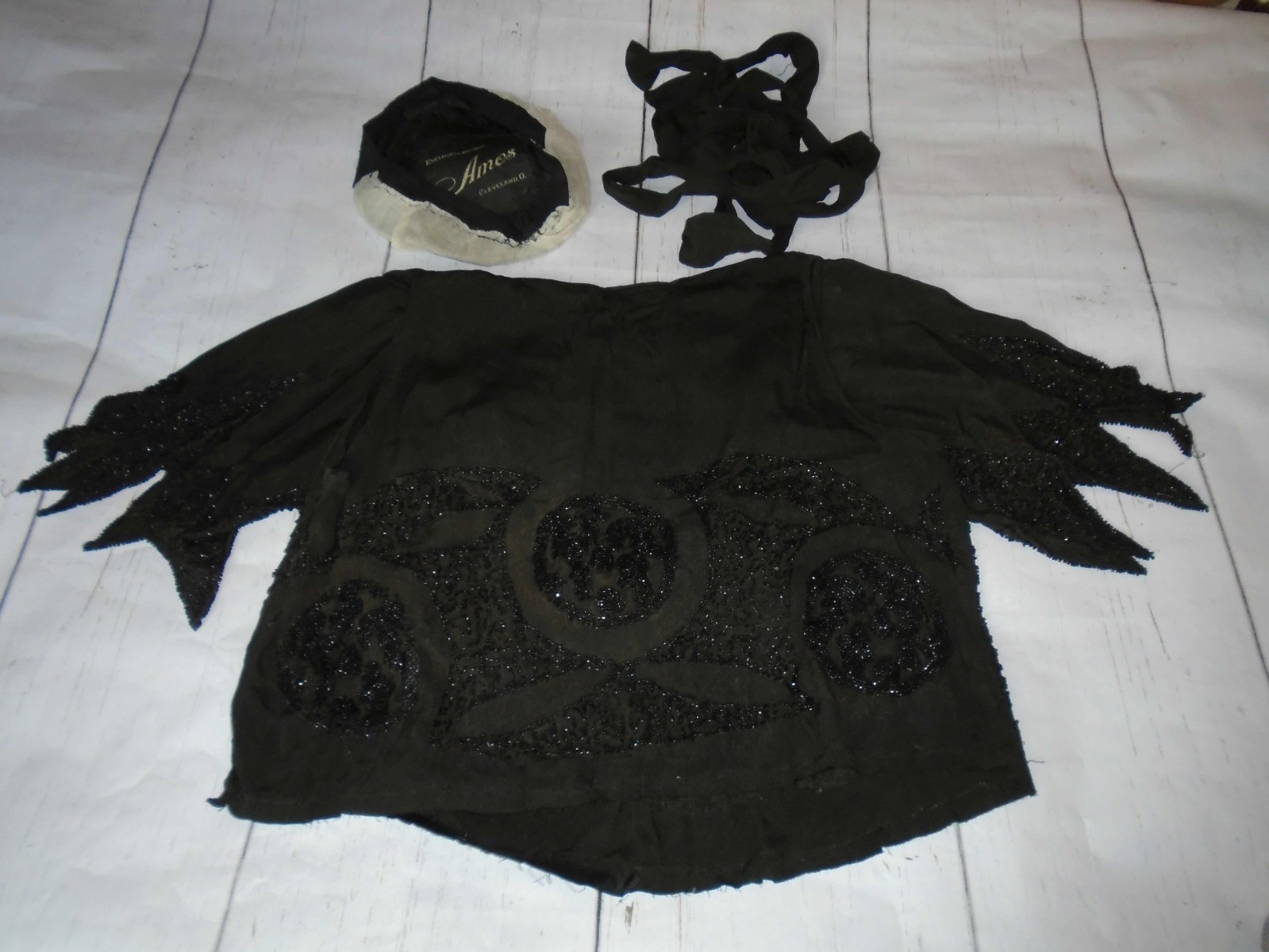 Two Piece Silk Crepe BEADED Antique Victorian Flapper Women’s Blouse Top