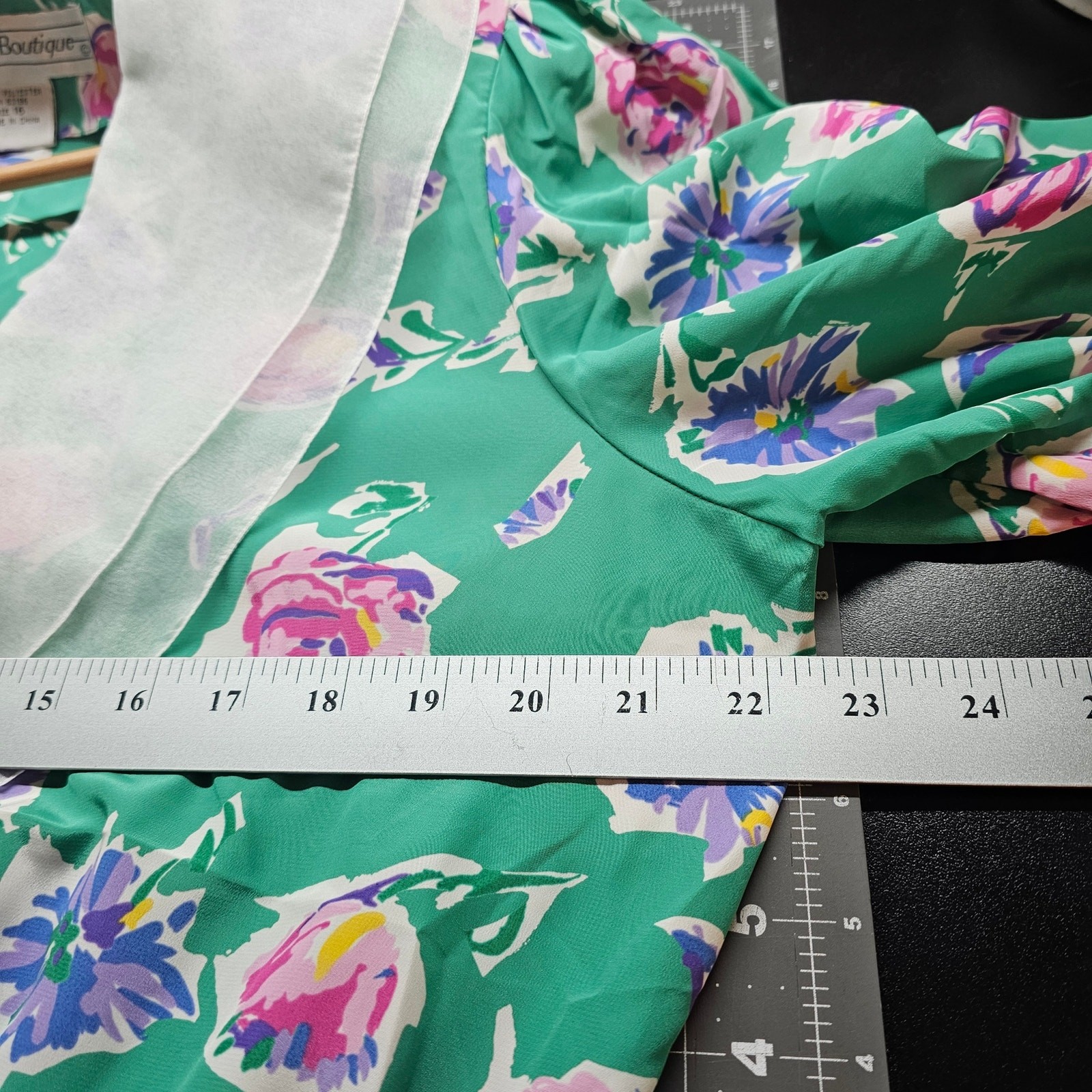 Vintage 90s Maggy Boutique Dress Women Sz 16 Green Floral Pleated Preppy Cottage