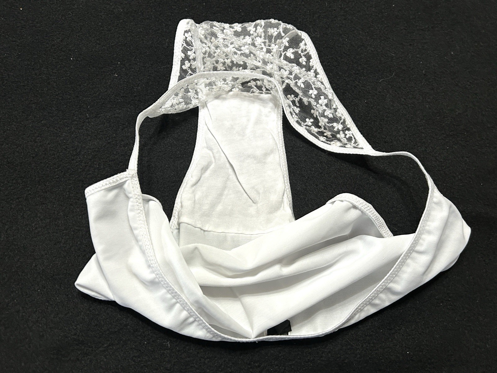 Vtg DONNA LOREN 105X Embroidered Sheer Mesh Satin 2X White String Bikini Panties