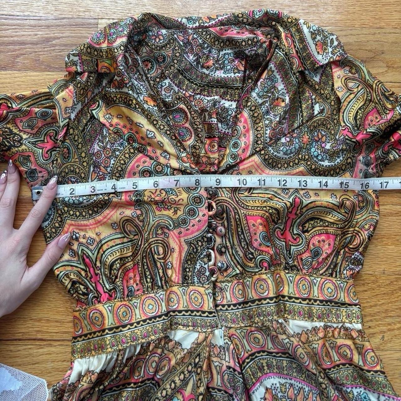 1970s Paisley Bell Bottom Jumpsuit Split Skirt Size S – Hippie Boho Retro 70s
