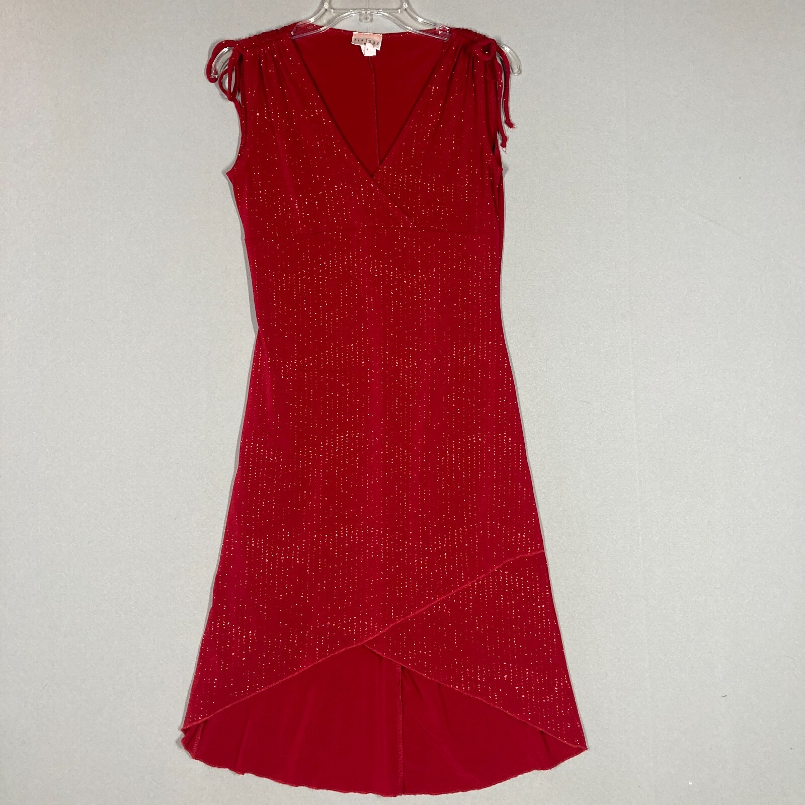 Vintage 90s Y2K Midi Dress Red Glitter Sparkles Scrunch Sleeve Size M Stretch