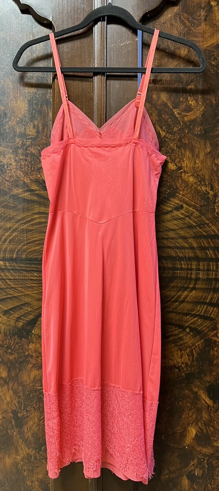 Vtg 50s/60s Luxite Kayser Slip Sz 32 Red/Pink & Lace Nylon Midi Repaired
