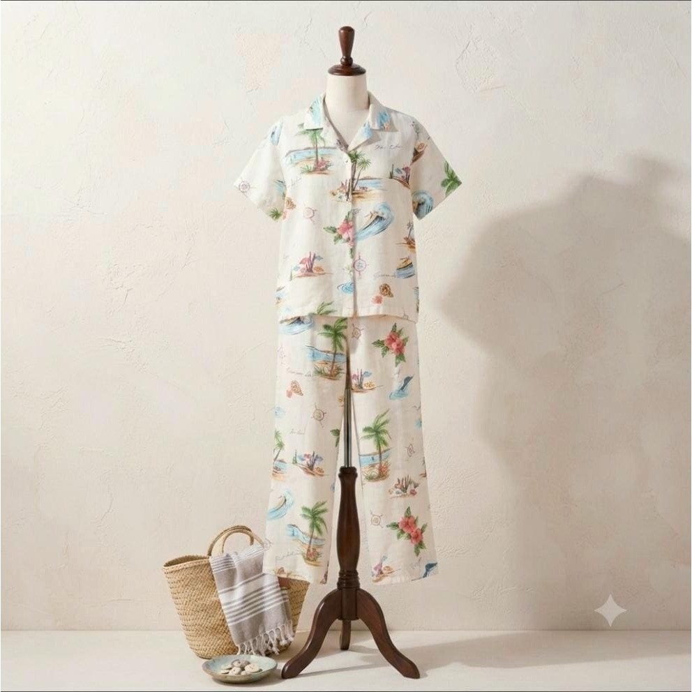 90s Vintage Hot Cotton by Marc Ware Women’s Lounge Set Linen Cotton Co-Ord