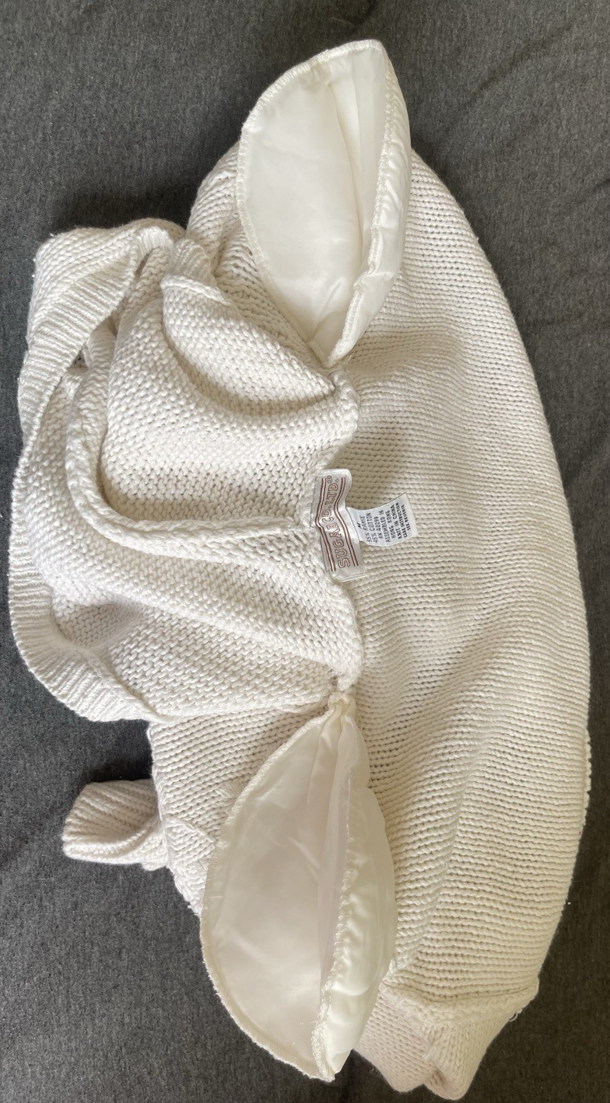 VTG Sugar Co. Ltd. Patchwork Cable Knit Hoodie Sweater In White Sz M