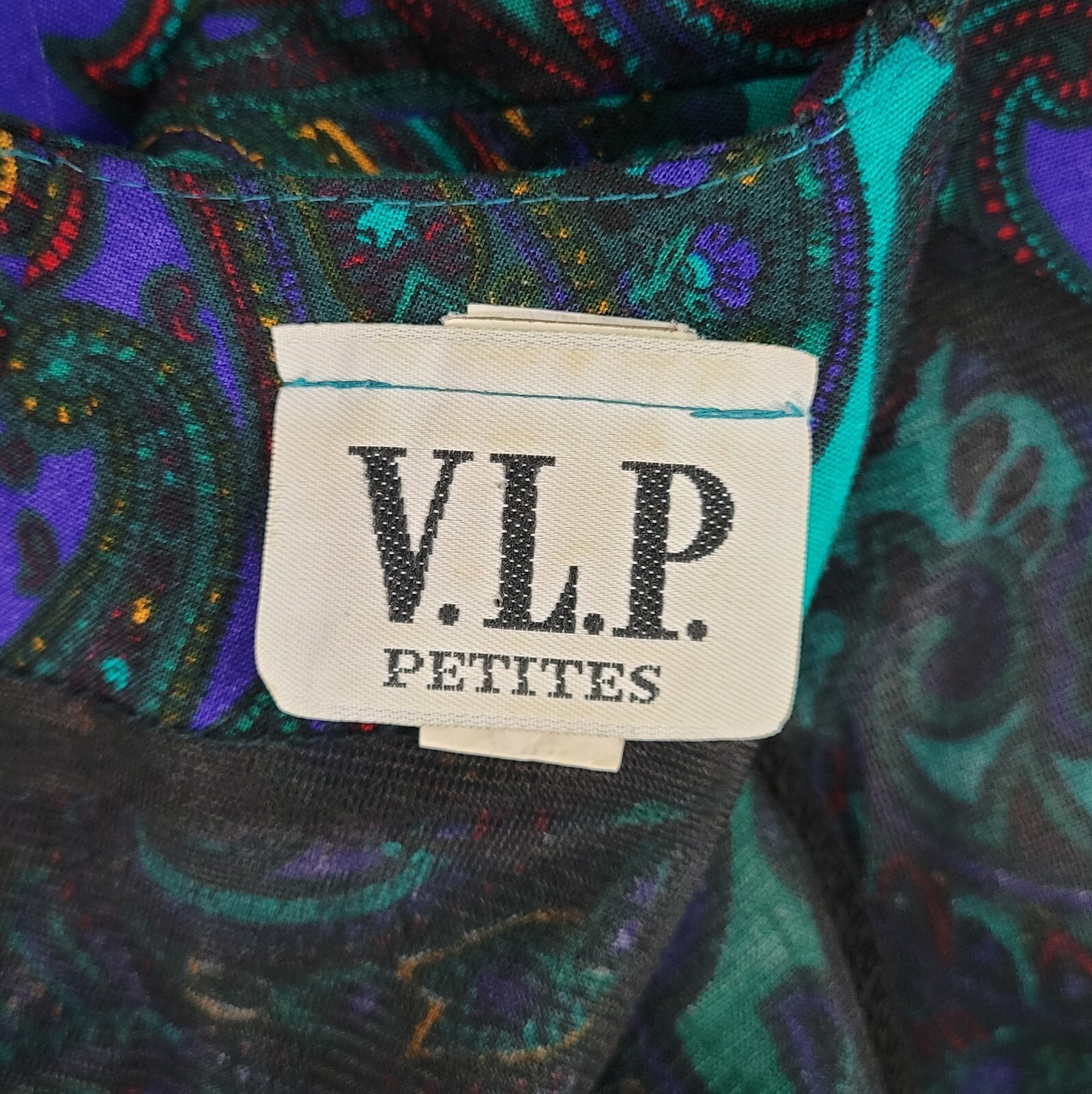 Vintage VLP Petites Green & Purple Paisley Blouson Secretary Dress SIze 8