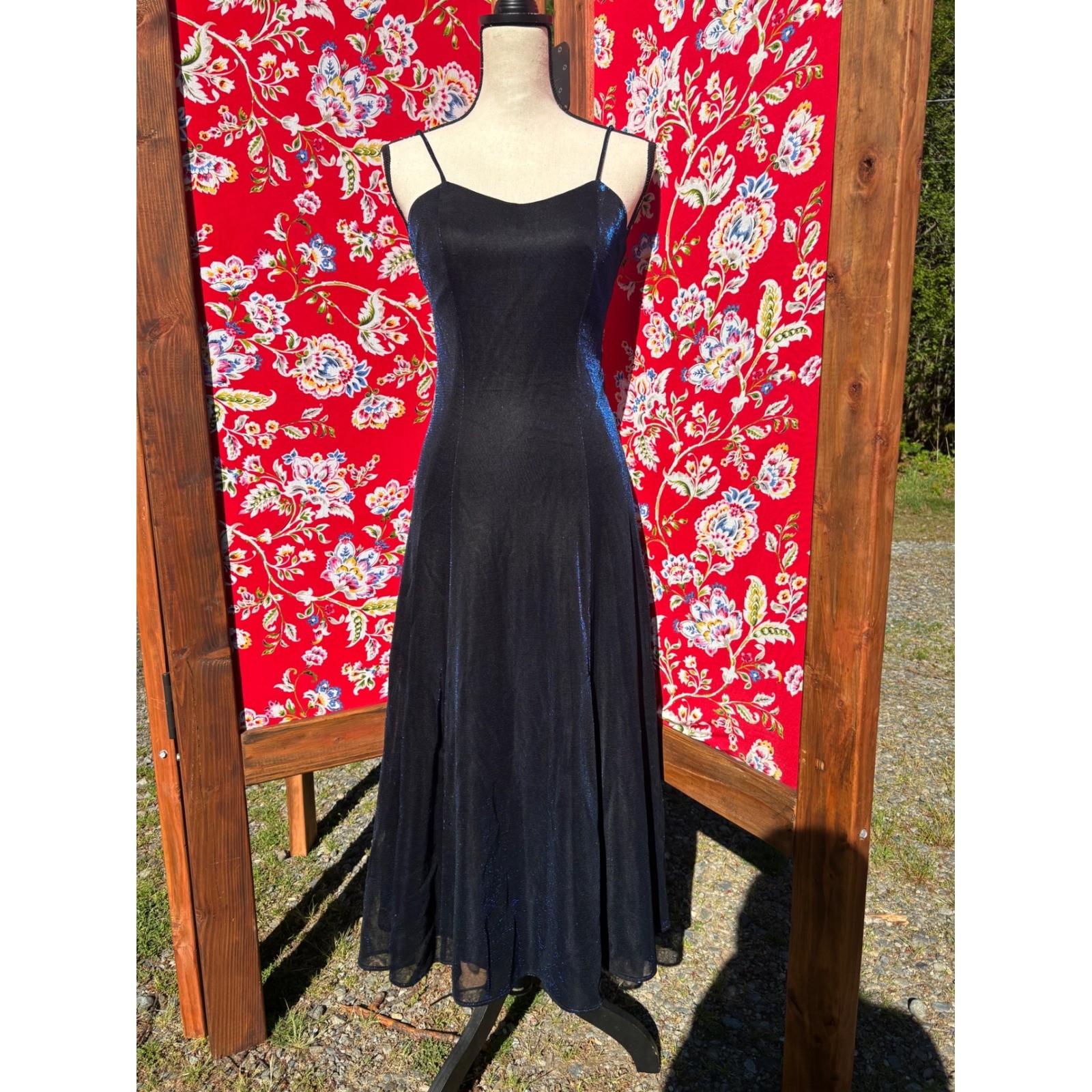 VTG Black+Blue Iridescent Whimsigoth Formal Wedding Guest Maxi Dress Size S