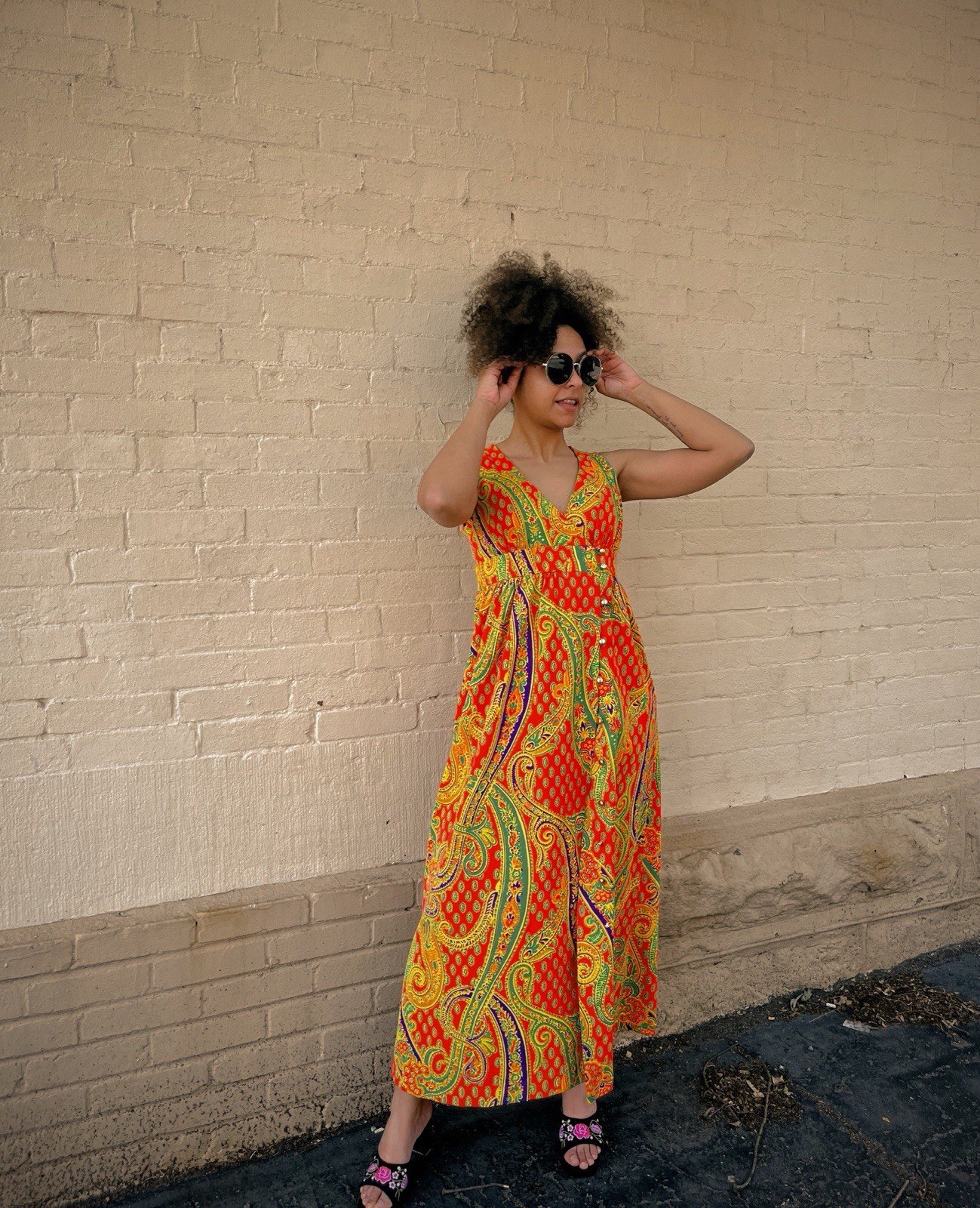 Vintage 60s/70s Psychedelic Dress Retro Neon Print Campus Casual California