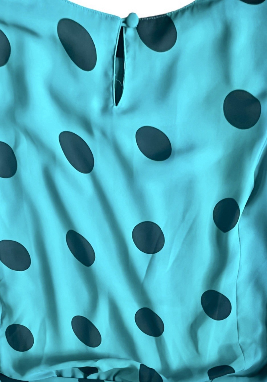 Vintage Silky Black Polka Dot Teal Blouson Belted Midi Dress Totally 80s Size 8