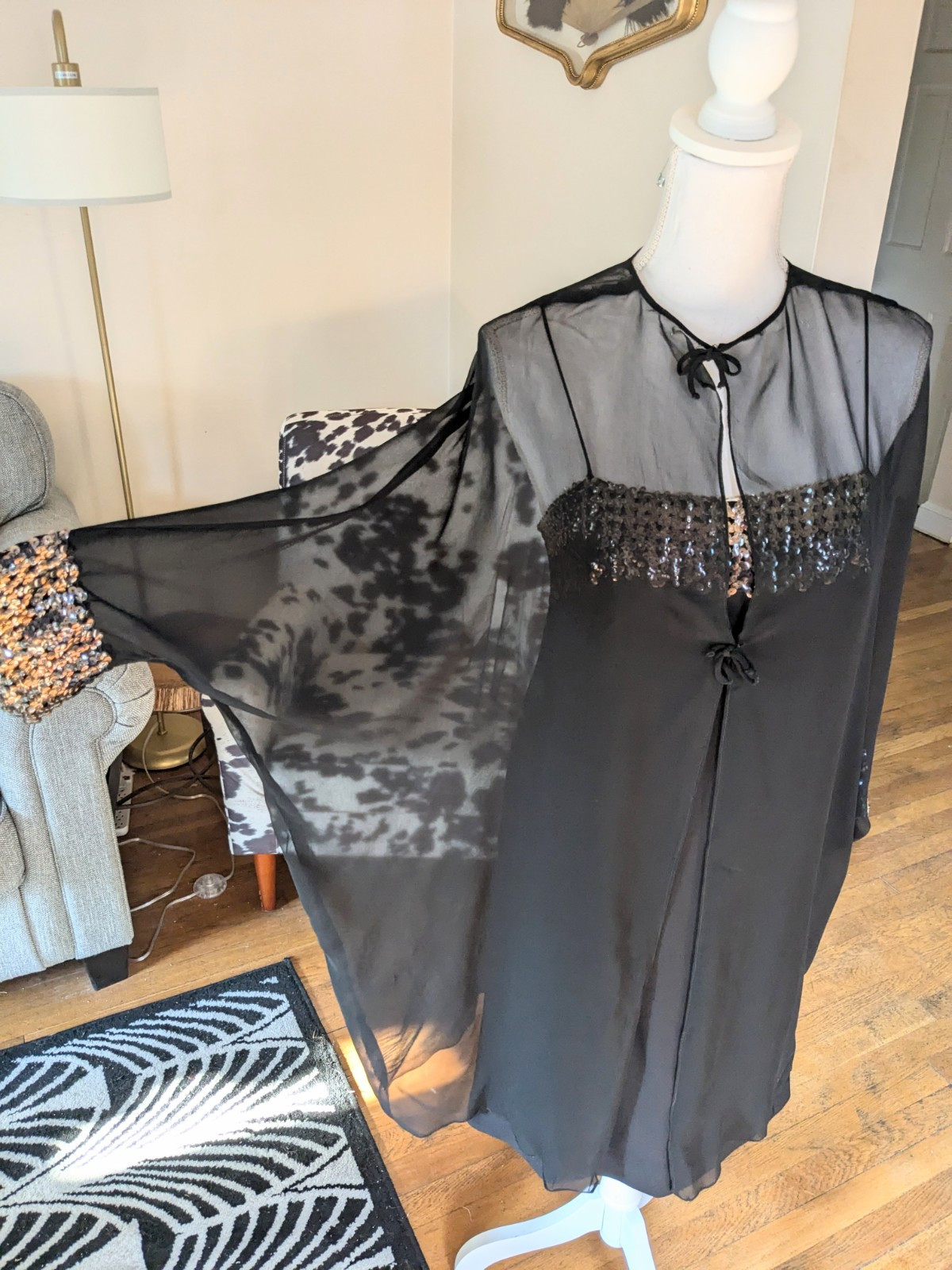 60s Shift Dress with Metallic Sequins and Sheer Jacket