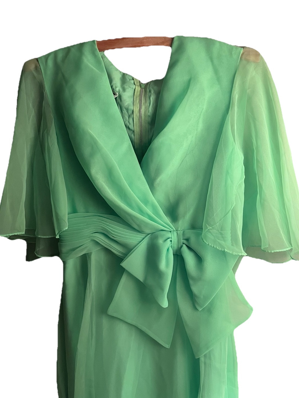 Vintage 1970s Dress Maxi Floor Length lime green chiffon