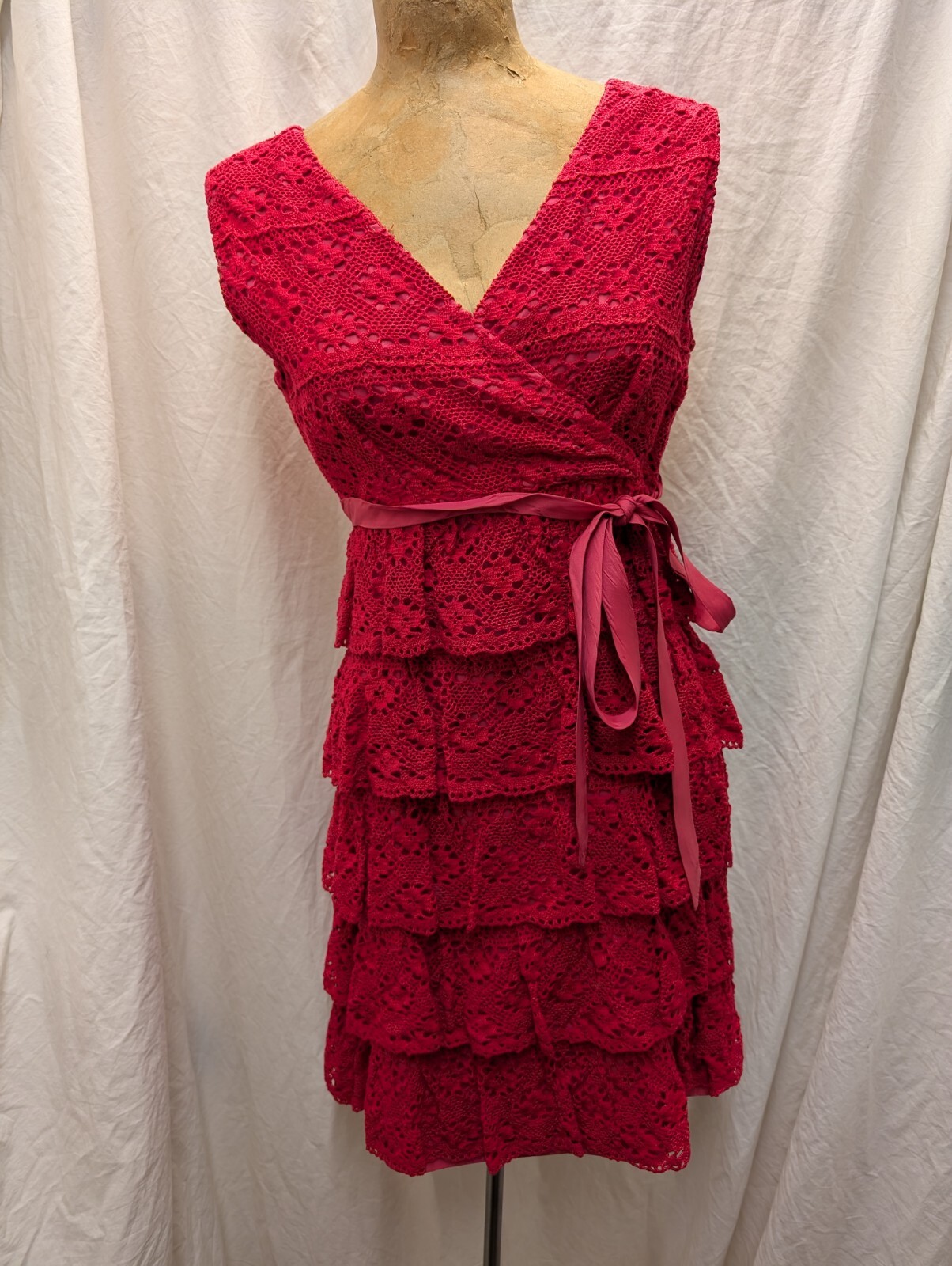 Vintage 1960’s Red Crochet Cotton Lace Mod Dress by Darling Small