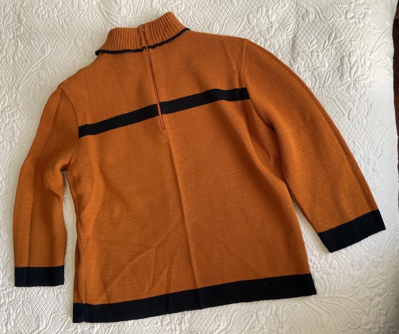 Vintage 1940s-50s Knit Cheerleader Set Burnt Orange & Black Sweater & Skirt