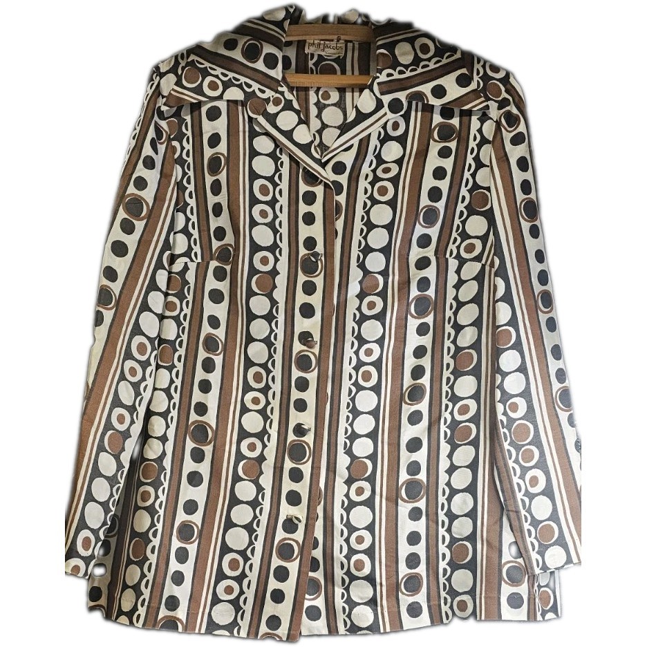 Vintage 70s Phil Jacobs Mod Geometric Print Jacket Blazer Brown Black Women’s L