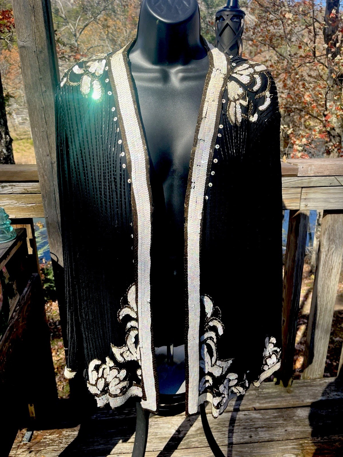 Vintage SCALA SILK, Black, White and Gold Sequined Beaded Jacket 3XL