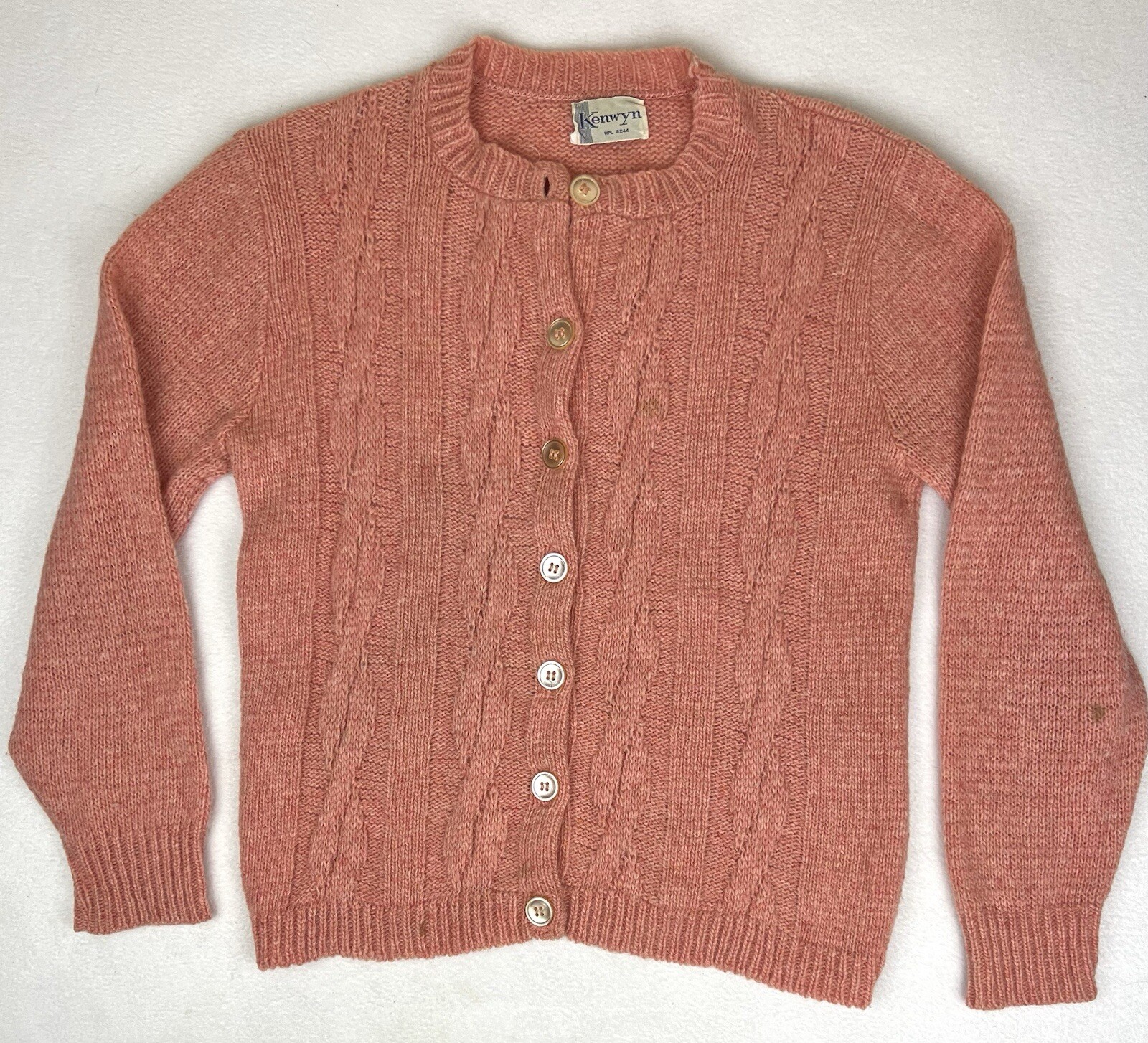 VTG 60’s Kenwyn Women’s Sweater Button Up Cardigan Medium Pink/Peach Librarian