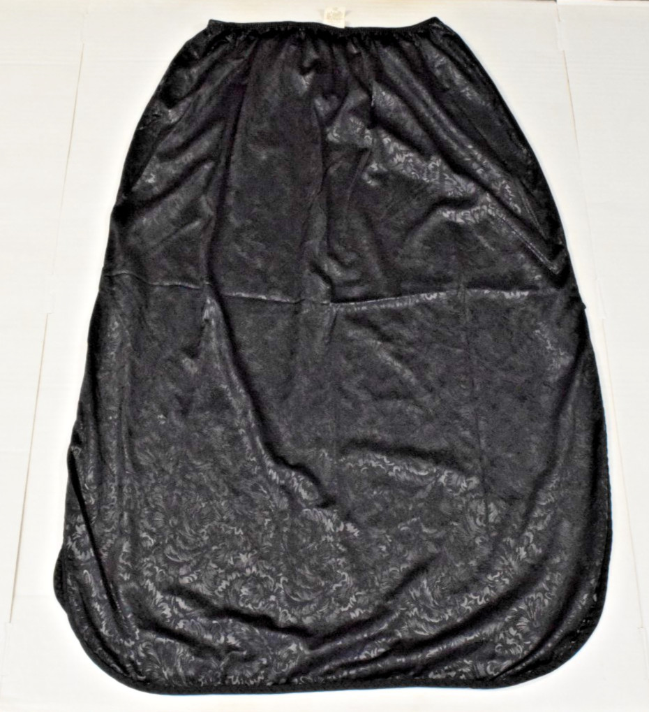 Vintage Slip Skirt Ilusion Size S/M 90s Black Floral Side Slits Elastic Waist