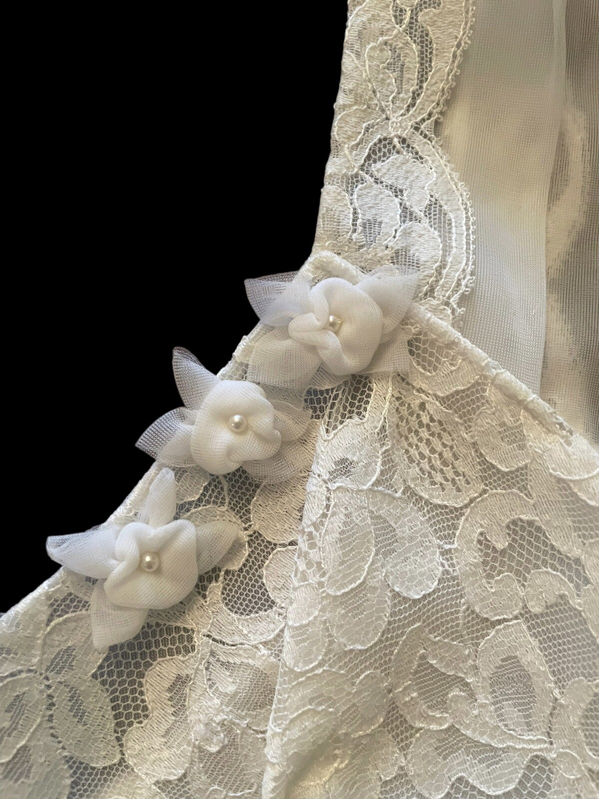 Vintage 50’s Shadowline Nylon Chiffon Lace Nightgown Bridal 32 Ivory Belt Waist