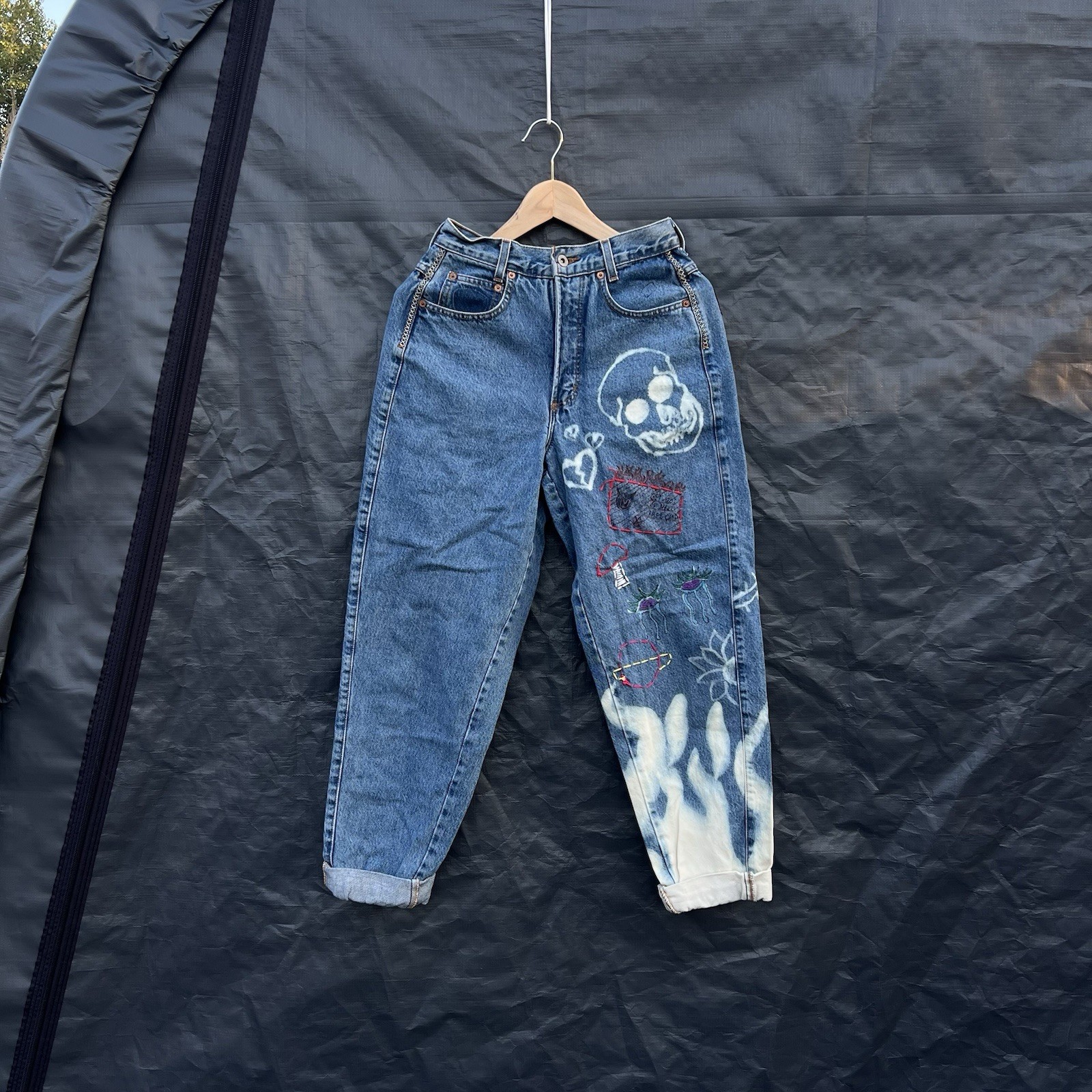 Custom embroidered upcycled custom Womens jeans 1 of a kind 27 Manager Vintage