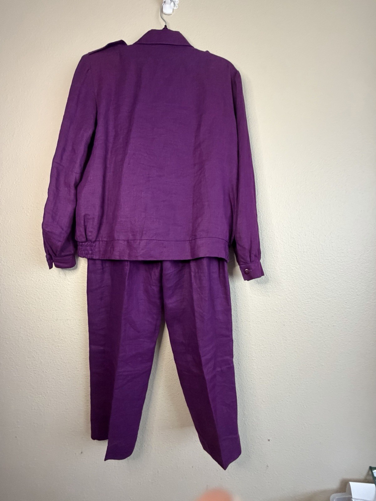 VTG 80s 90s BullocksWilshire Purple 100% Linen Pantsuit Set M 12 Power Suit Pads