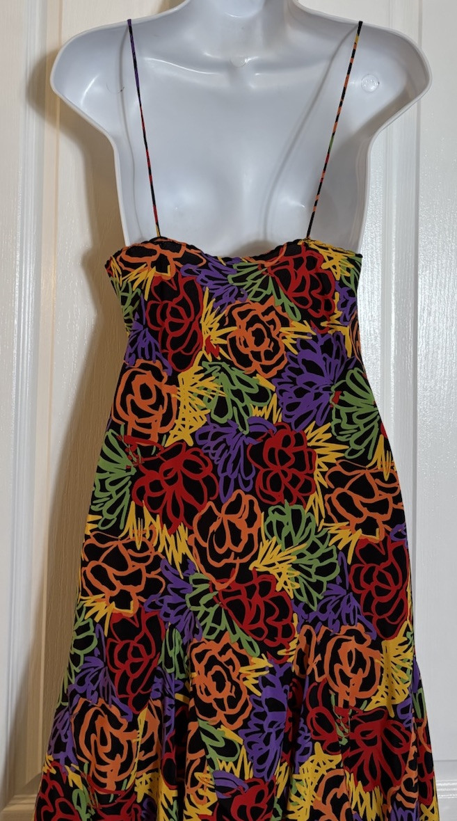 Vtg Papillon by Paula Corbone Nightgown Bold Print Handkerchief Hem USA Small