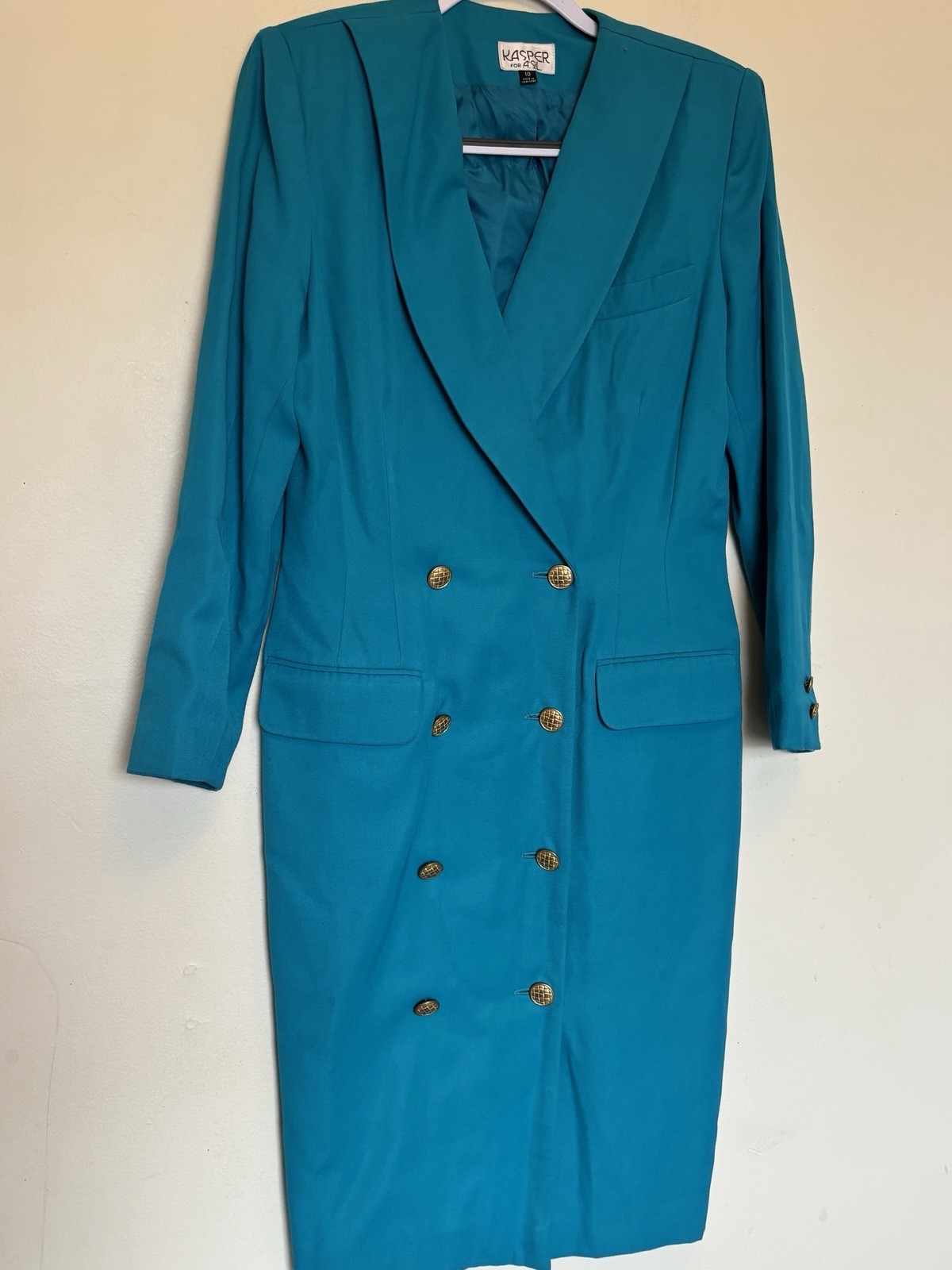 Vtg 80s Kasper Double Breasted Blazer Dress Sz 10 Gold Buttons Corpcore Office