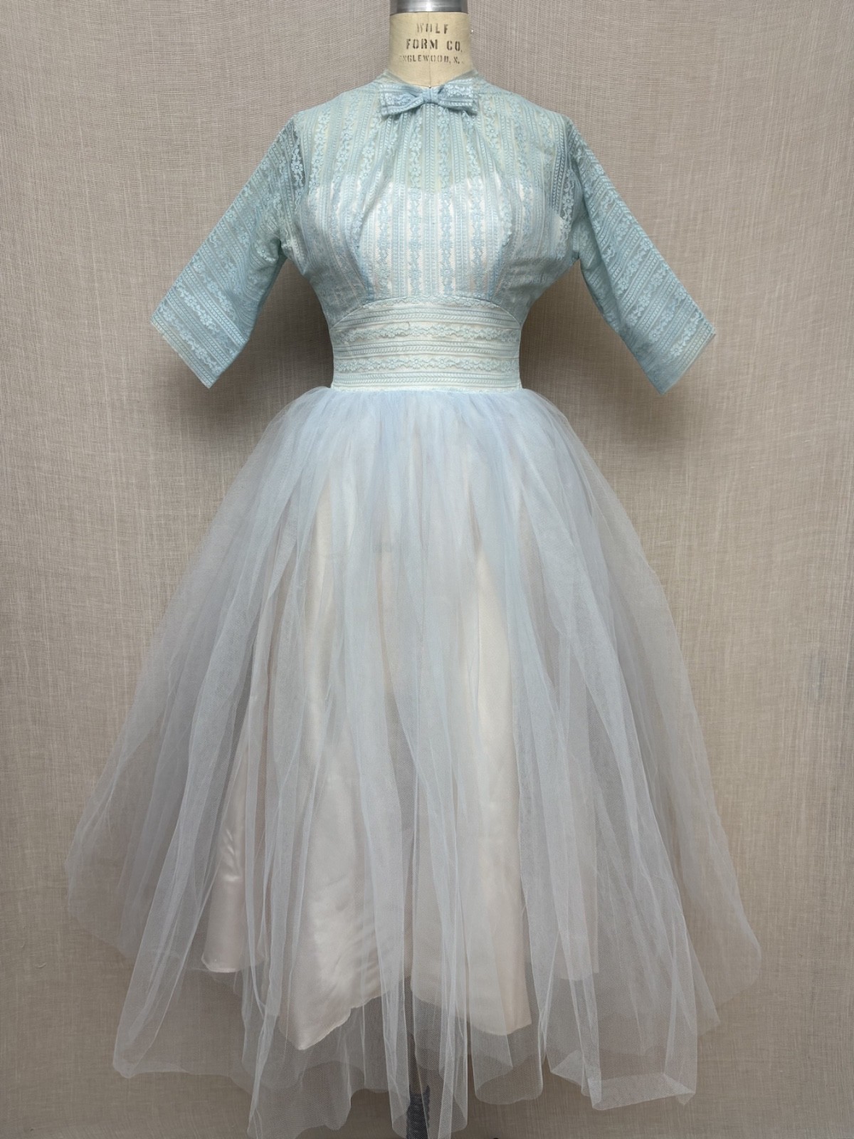 Vintage 1950s Lace Tulle Illusion Dress Wedding Bridesmaid Modest Princess XXS