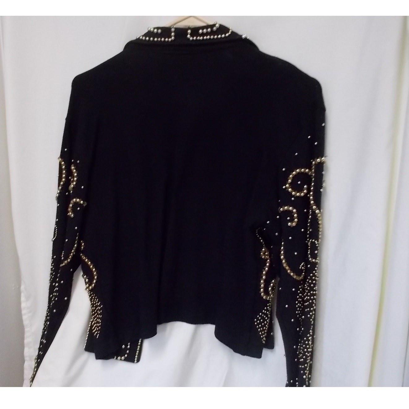 Attitudes by Debra Black Embellished Studded Beaded Open Front Jacket Large