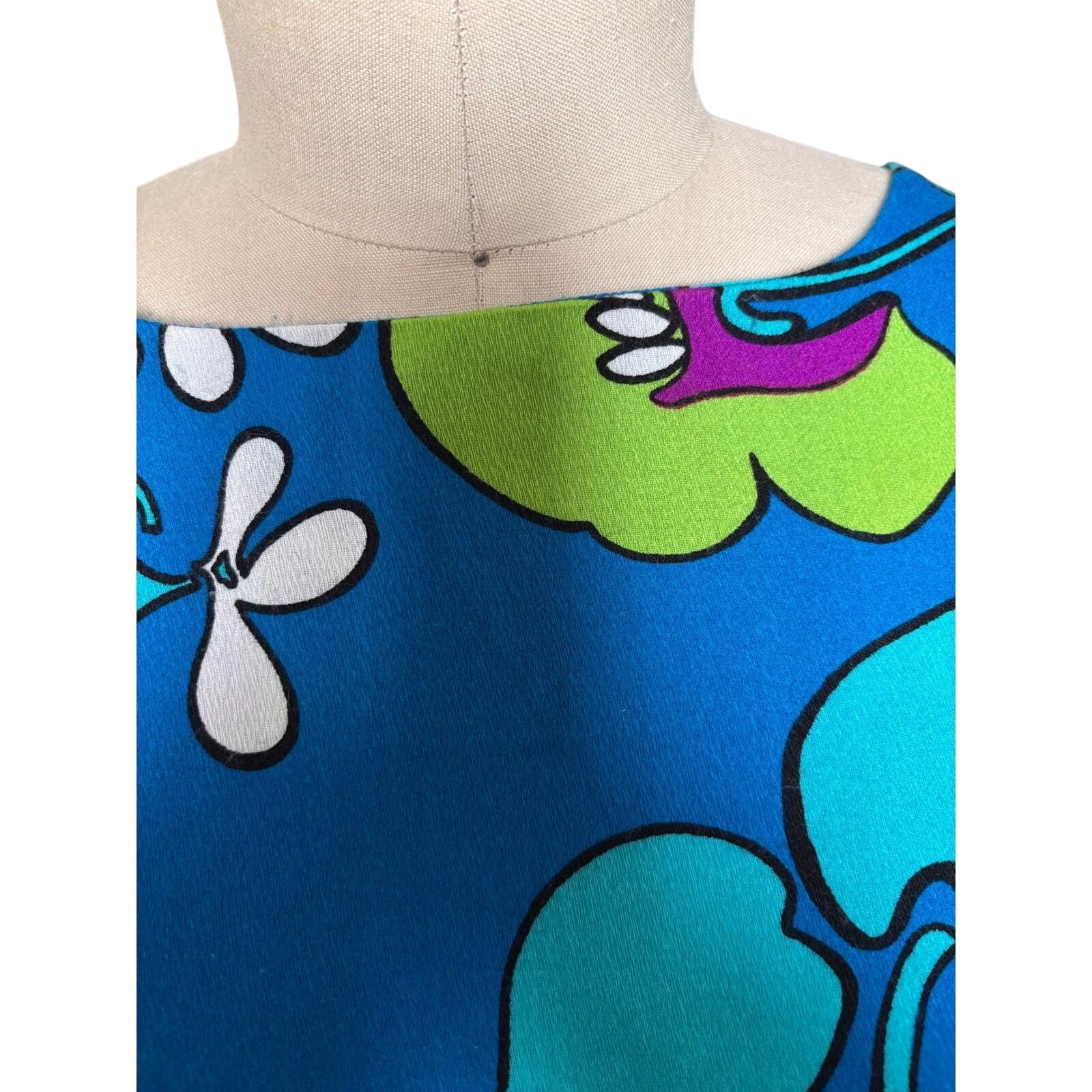 Liberty House Hawaii Psychedelic Floral Maxi Dress Blue Aloha S Vintage