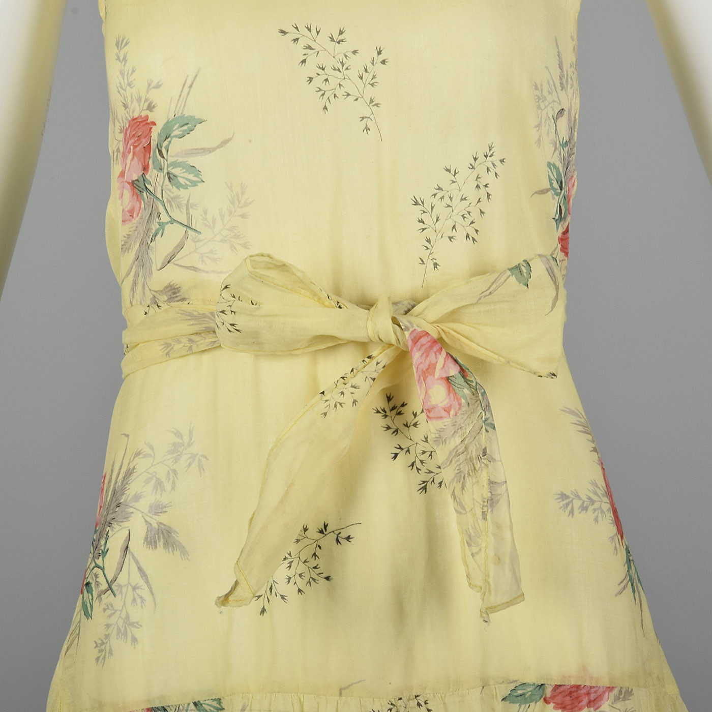 XXS 1930s Dress Sheer Yellow Day Dress Large Rose Print 30s Vintage Day Wear