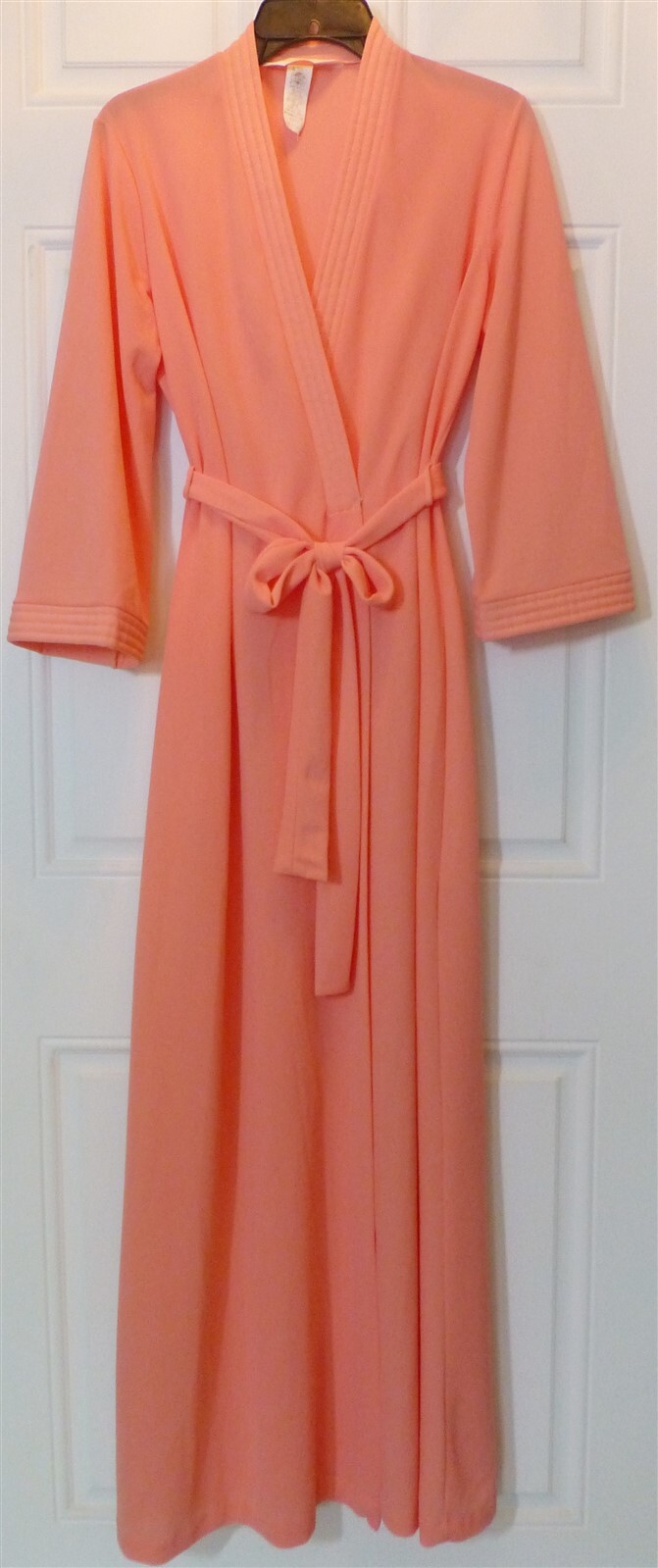 VTG Sears Take Along Long Peach Wrap Robe Lounge Dress M 12-14 Nylon USA ILGWU