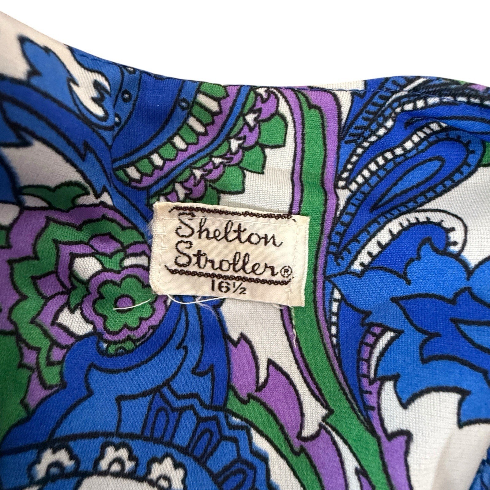 Shelton Stroller Dress Women 60s White Blue Paisley Print Flower Front Zip