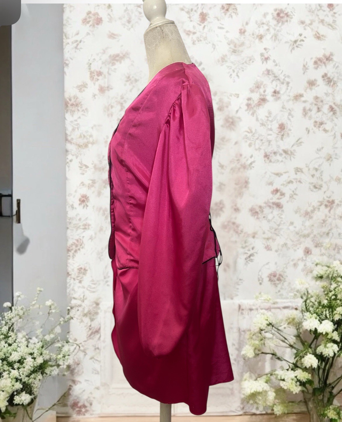 VTG 80s Skirt Suit Fuchsia Pink Corset Back Victorian Peplum Snap Skirt L 34