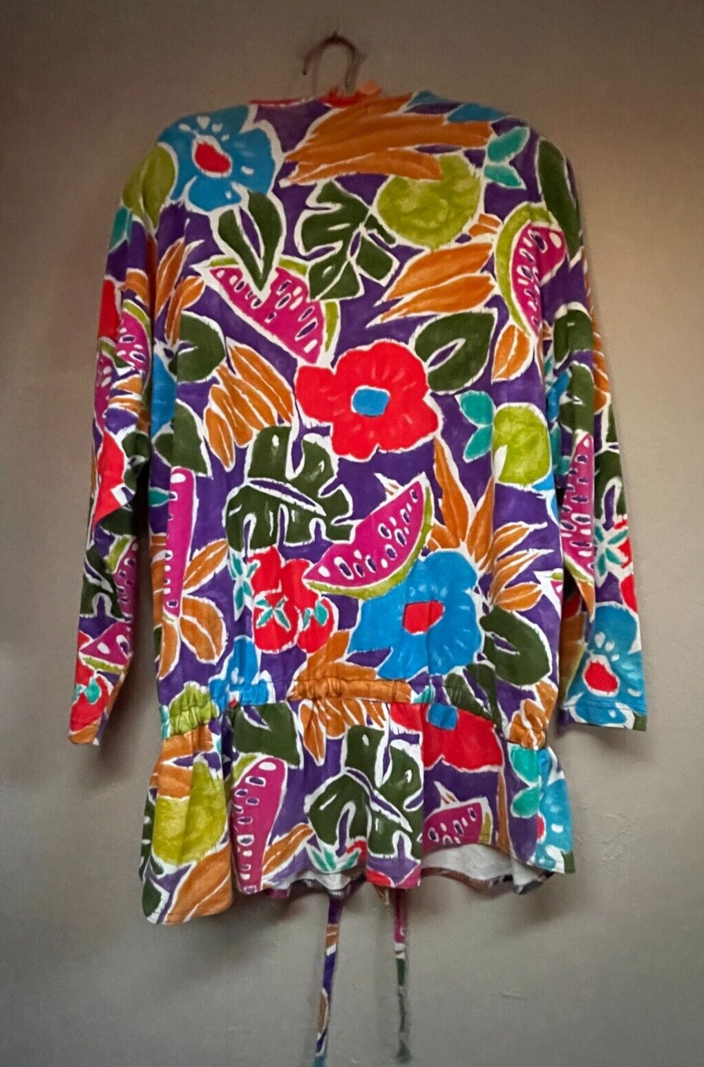 Vintage Tape Measure Women One Size Colorful Floral Print Shirt Drawstring Waist