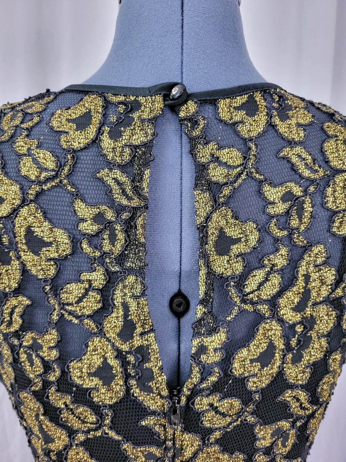 Vintage Late Edition Gold & Black Lace Bodice Dress w Tiered Skirt Size 10