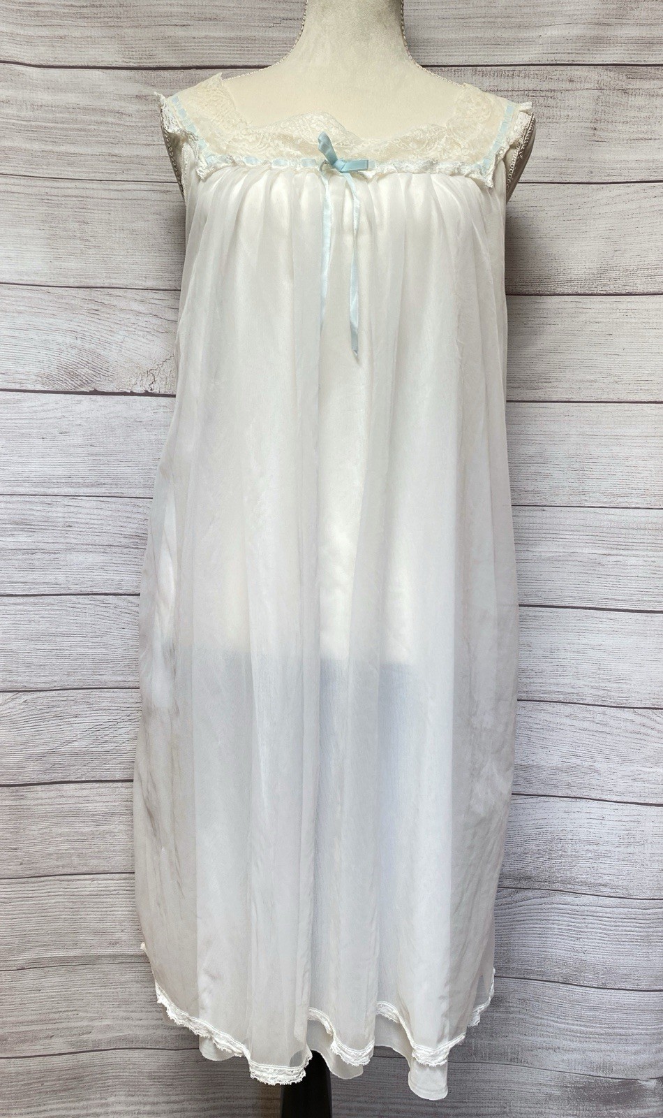 Vintage LISETTE Nylon CHIFFON Babydoll Nightgown S Lined Lace Trim