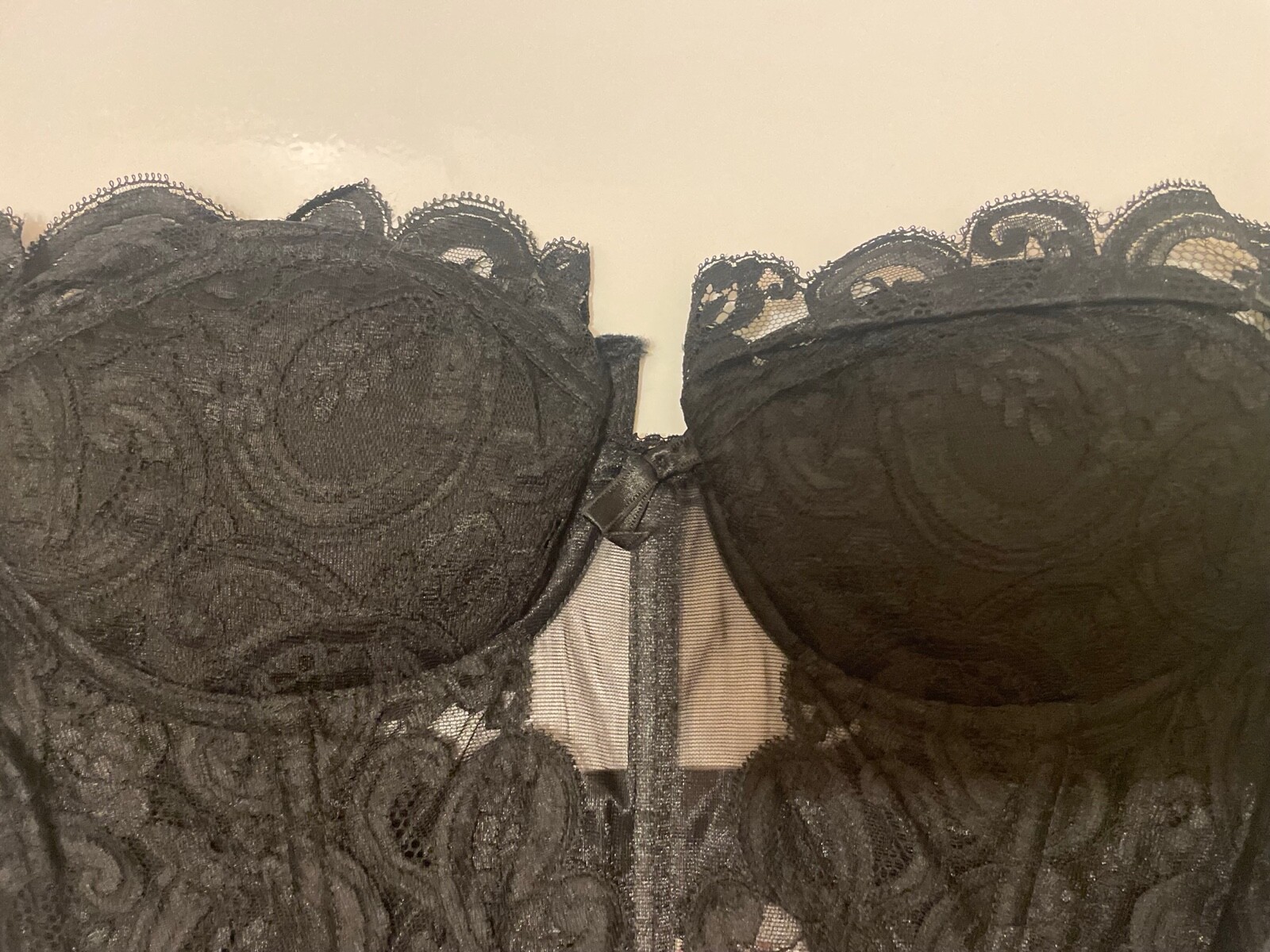 Vtg Lady Marlene Black Strapless Lace Bustier 38B Bra Corset #1288