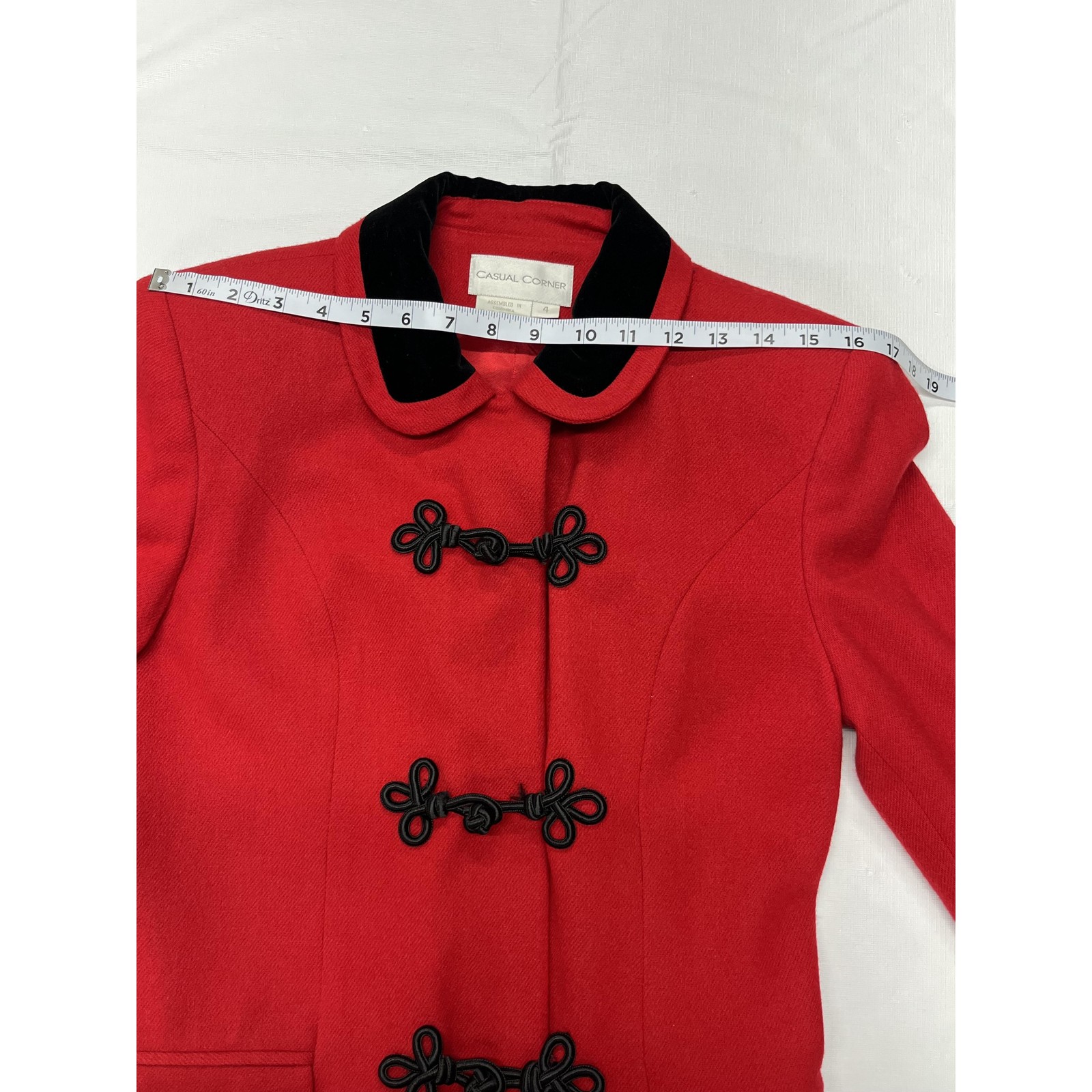 VTG Casual Corner Red 100% Wool Womens Padded Shoulder Blazer Jacket Size 4