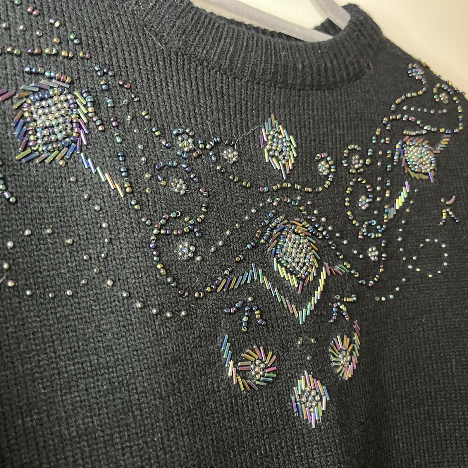 Naomi Bee Vintage Sweater 80’s Beaded Black Retro Women’s Size Medium