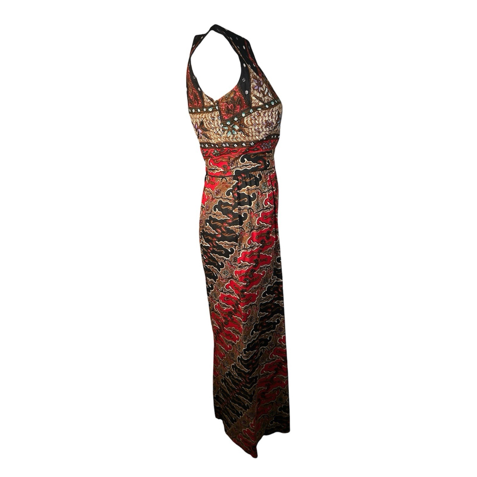 VTG 50s/60s Batik Border Print Bateau Neck Cotton Sheath Dress Womens Sz S